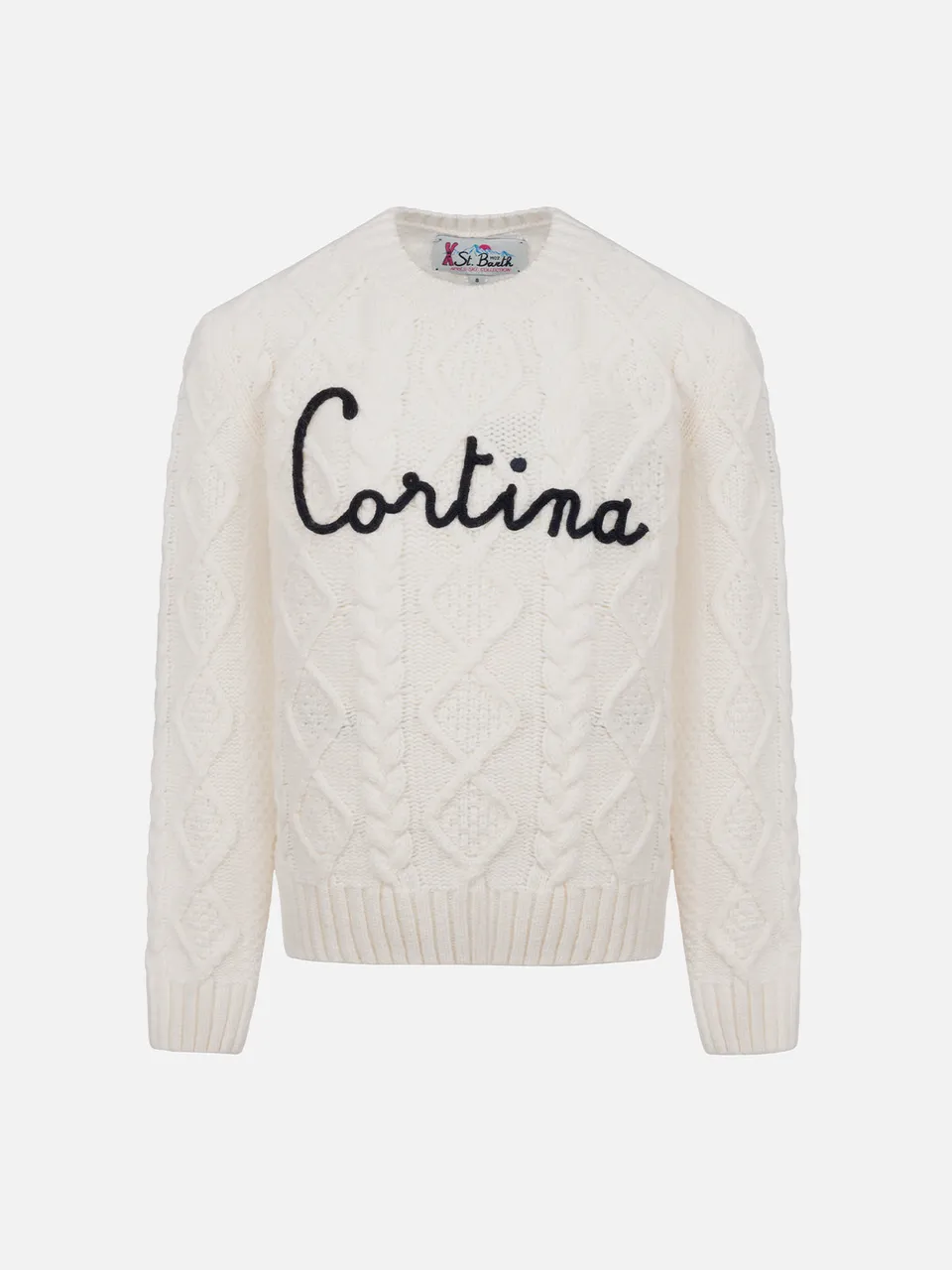 mc2-saint-barth-malmo-maglione-bambina-bianco-trecce-ricamo-cortina image 1