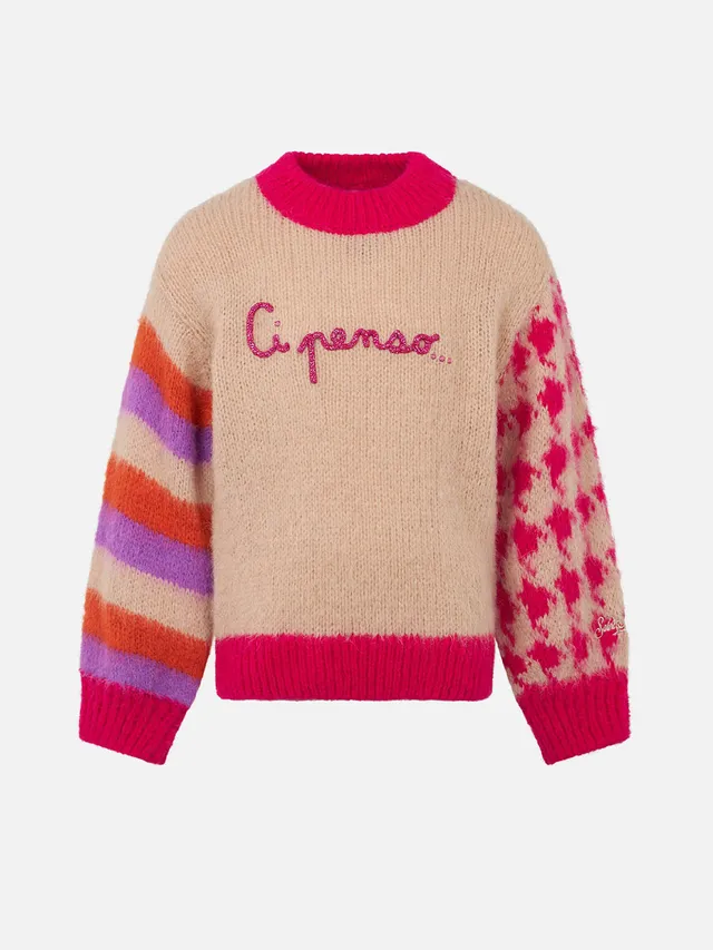 mc2-saint-barth-danya-maglione-bambina-oversize-marrone-con-ricamo image 1