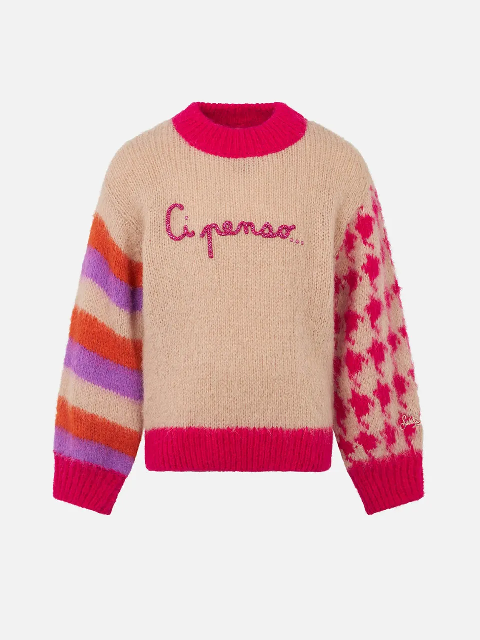 mc2-saint-barth-danya-maglione-bambina-oversize-marrone-con-ricamo image 1