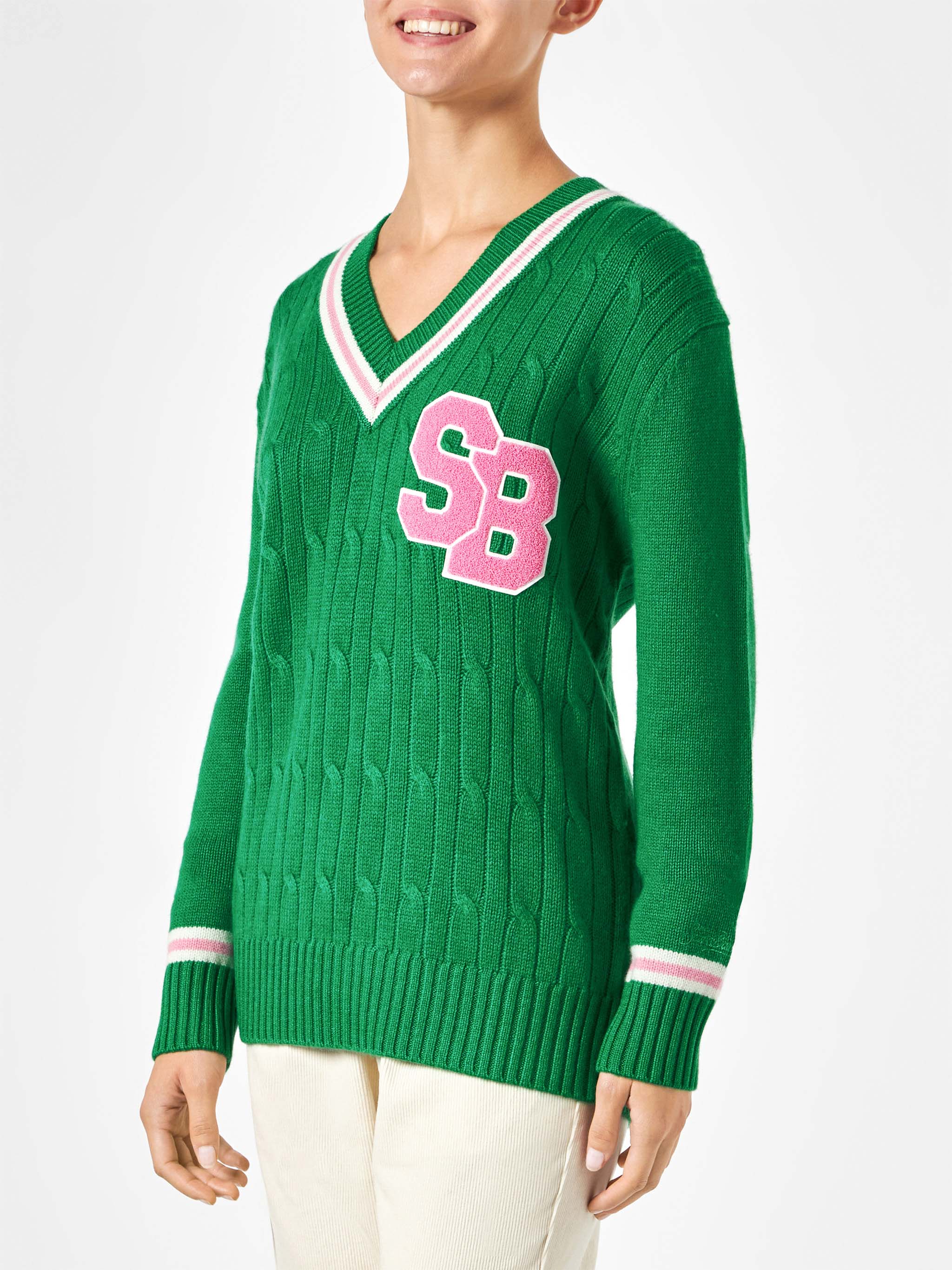 maglione-mc2-saint-barth-roger-con-scollo-a-v-intrecciato-verde-tinta-unita-in-m image 3