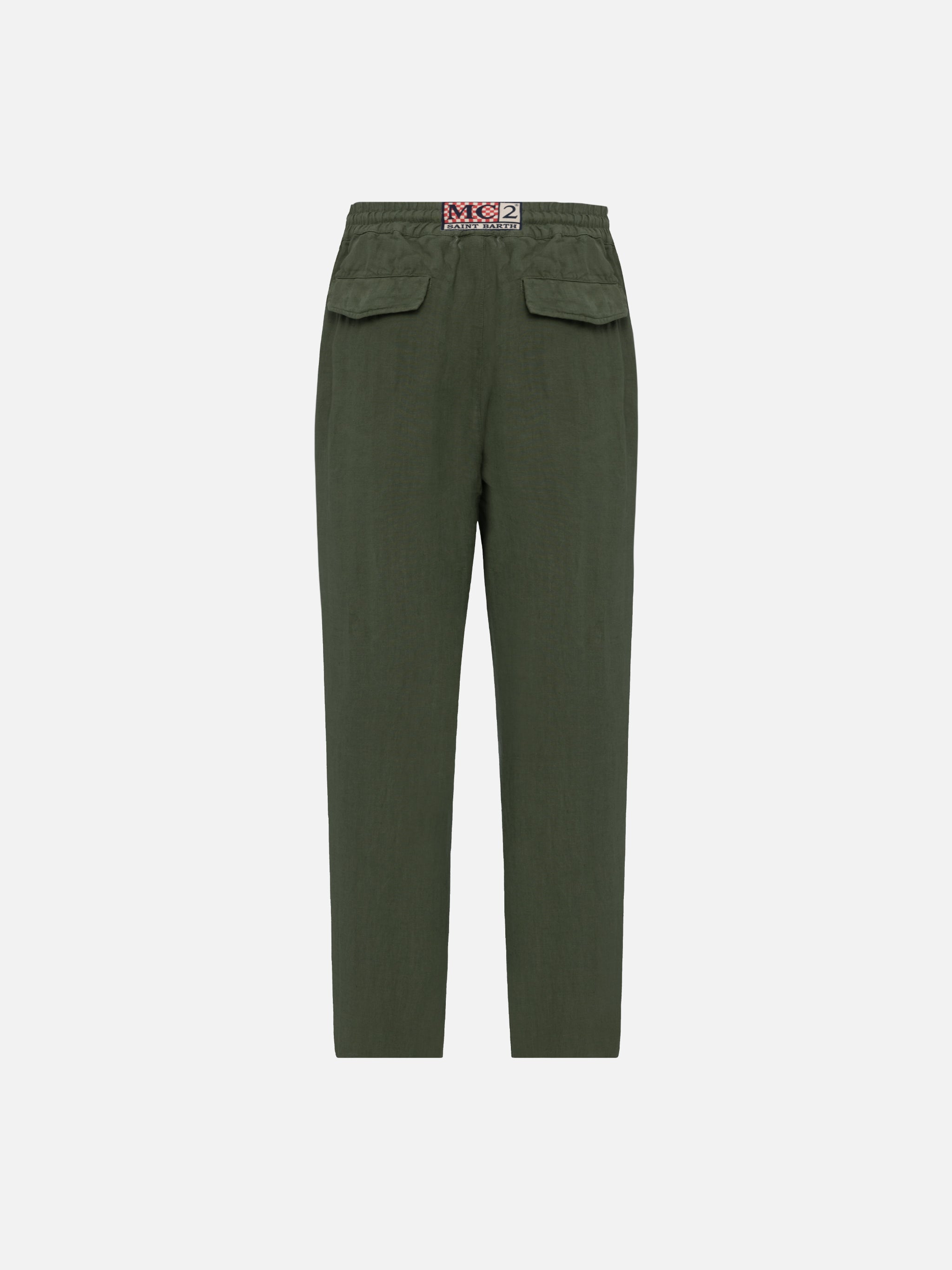 mc2-saint-barth-calais-pantaloni-uomo-lino-verde-militare image 5