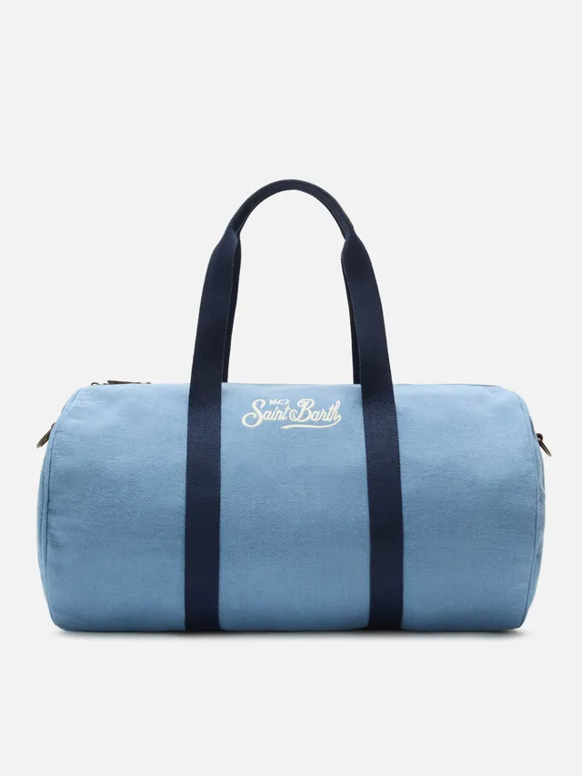 borsone-da-viaggio-mc2-saint-barth-round-jetleg-in-lino-blu-con-logo-ricamato image 1