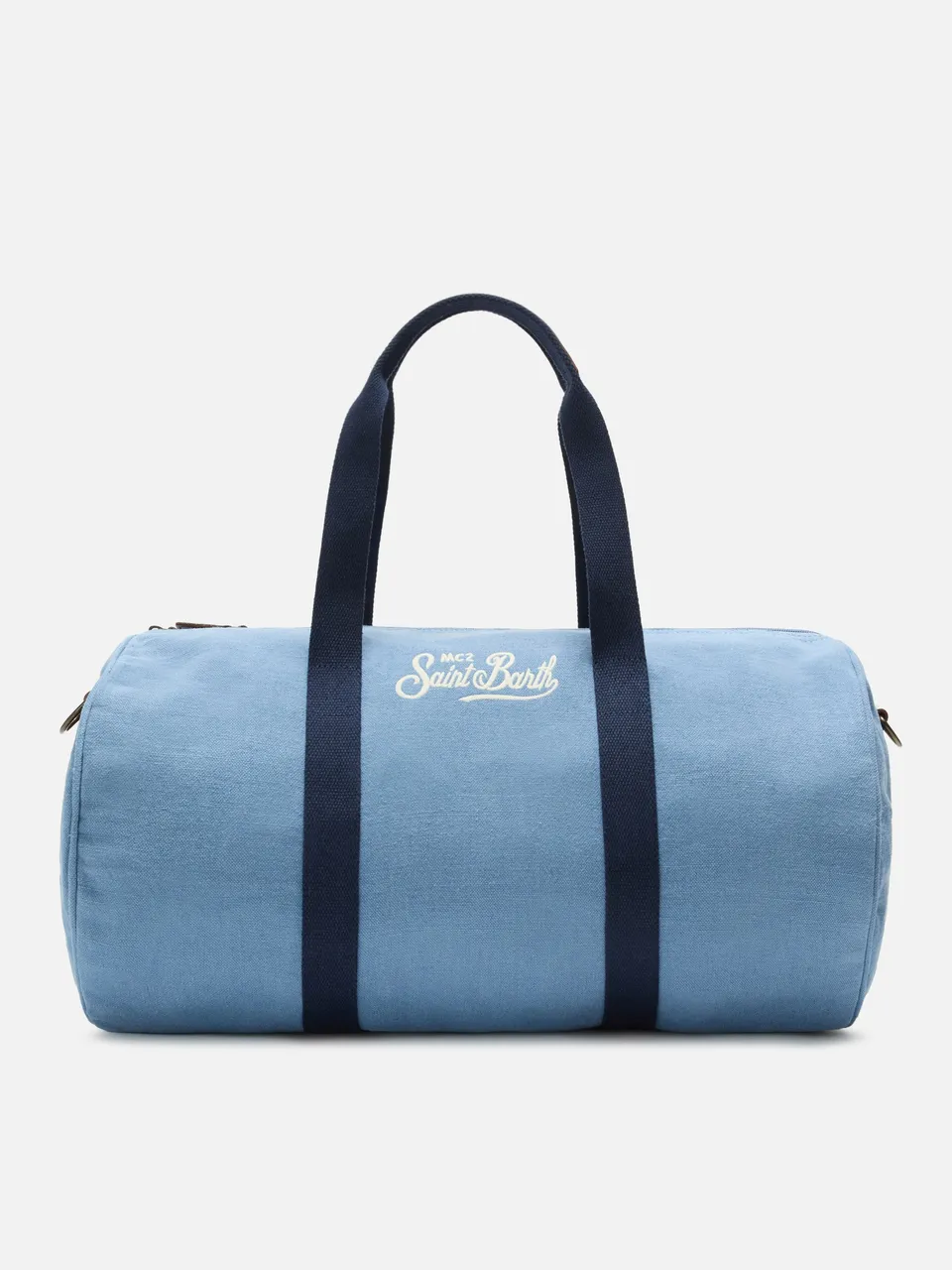 borsone-da-viaggio-mc2-saint-barth-round-jetleg-in-lino-blu-con-logo-ricamato image 1