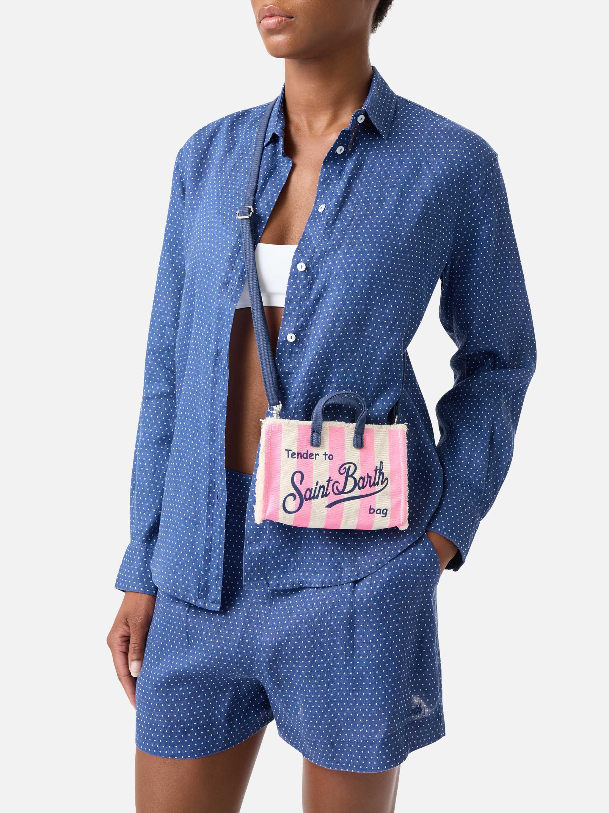 mc2-saint-barth-phone-micro-borsa-canvas-righe-rosa-bianca-logo image 2
