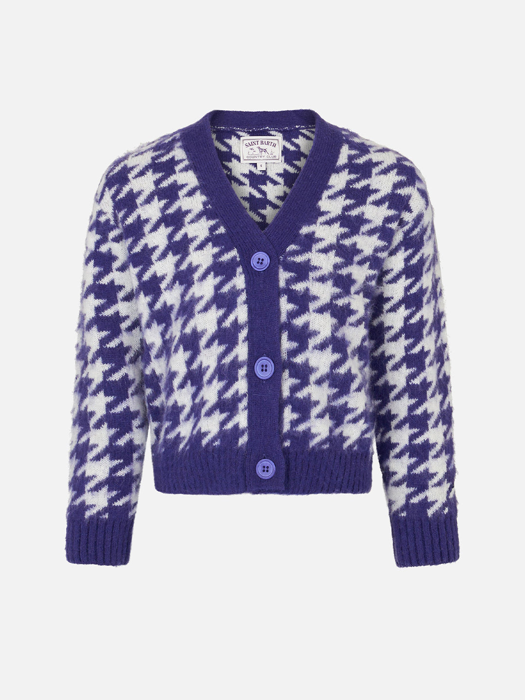 mc2-saint-barth-cardigan-crop-bambina-pied-de-poule-viola-bottoni-gioiello image 1