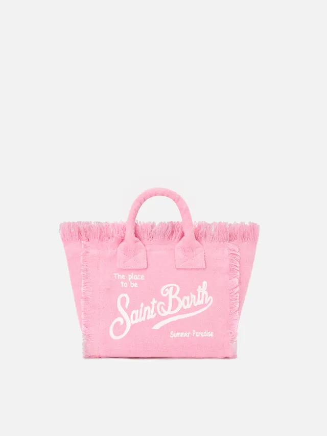 borsa-vanity-mini-mc2-saint-barth-in-lino-rosa-tinta-unita-con-frange-e-tracolla image 1