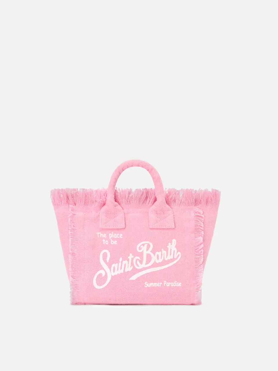 borsa-vanity-mini-mc2-saint-barth-in-lino-rosa-tinta-unita-con-frange-e-tracolla image 1