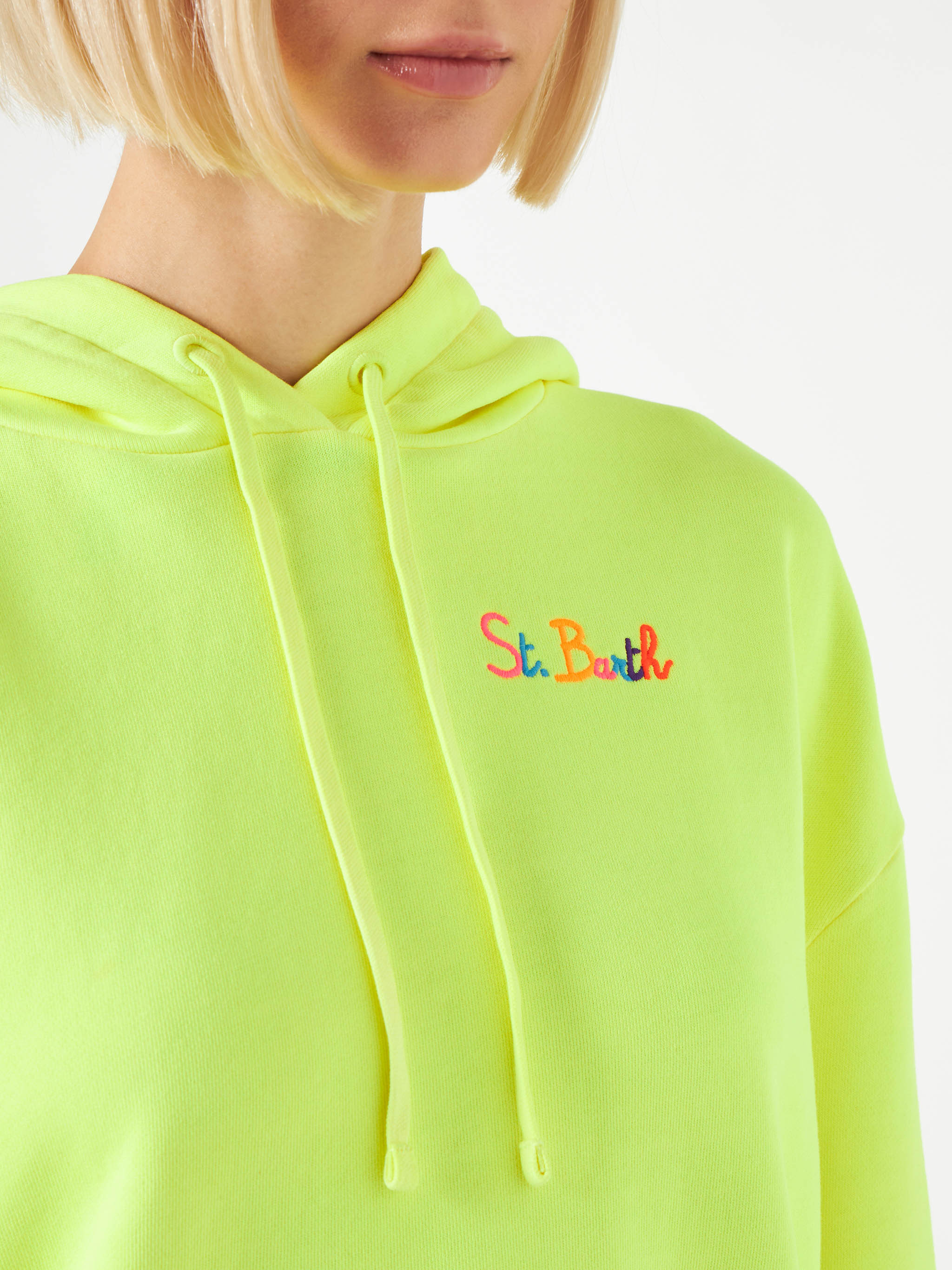 mc2-saint-barth-felpa-con-cappuccio-giallo-fluo-ricamo-st-barth image 3