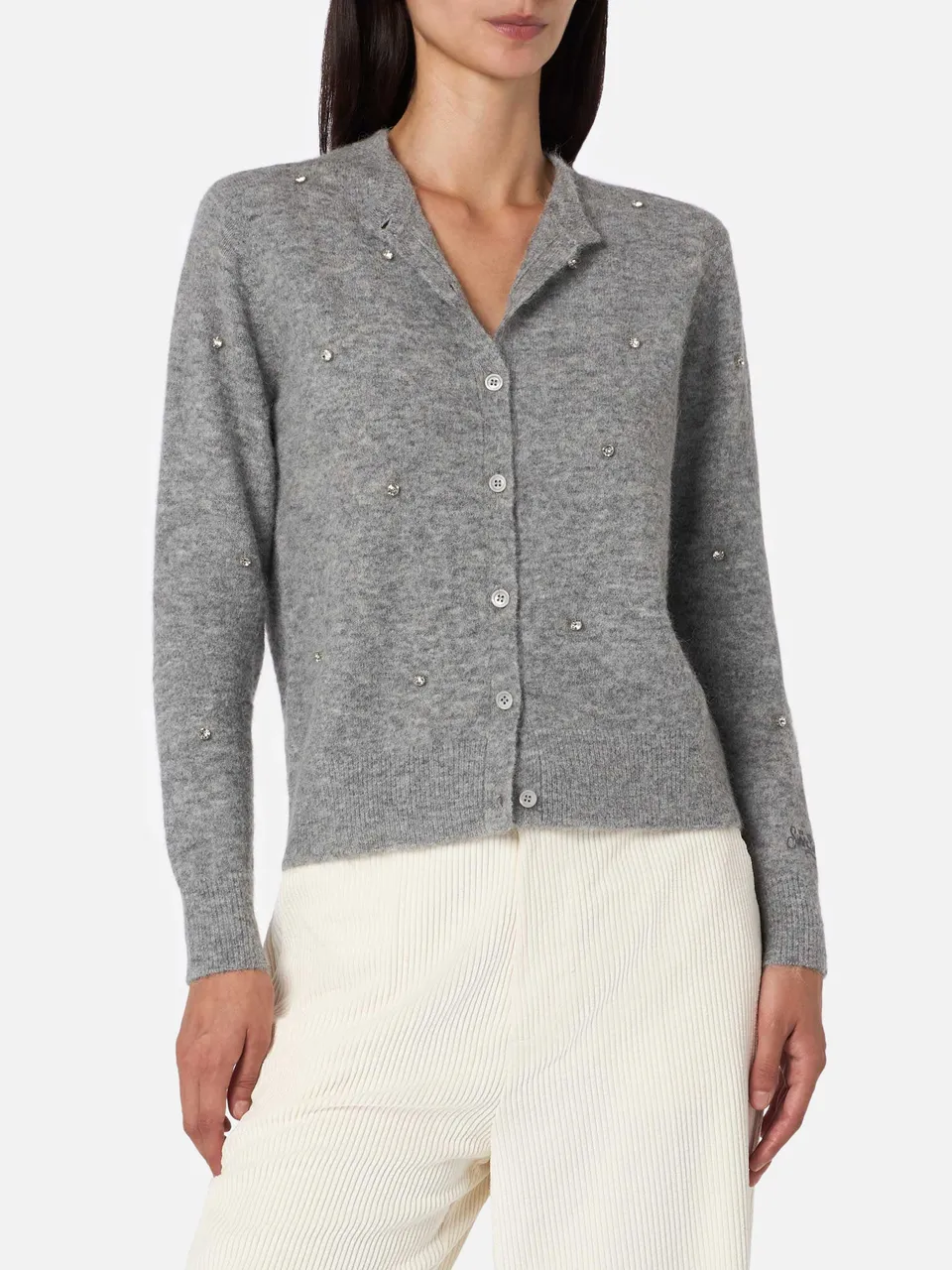 mc2-saint-barth-cardigan-bellamy-in-maglia-grigio-con-applicazioni-di-strass image 1