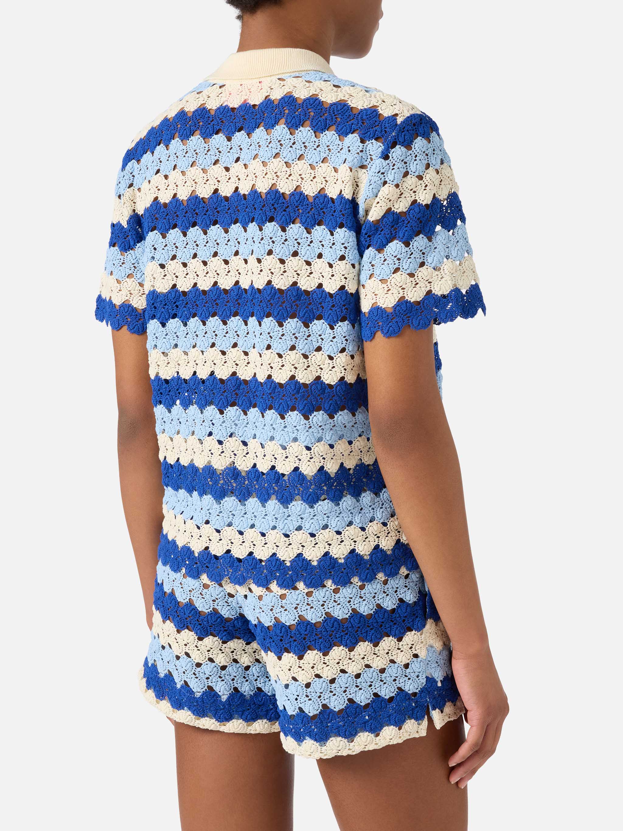 mc2-saint-barth-polo-monet-donna-in-maglia-crochet-a-righe-blu image 3