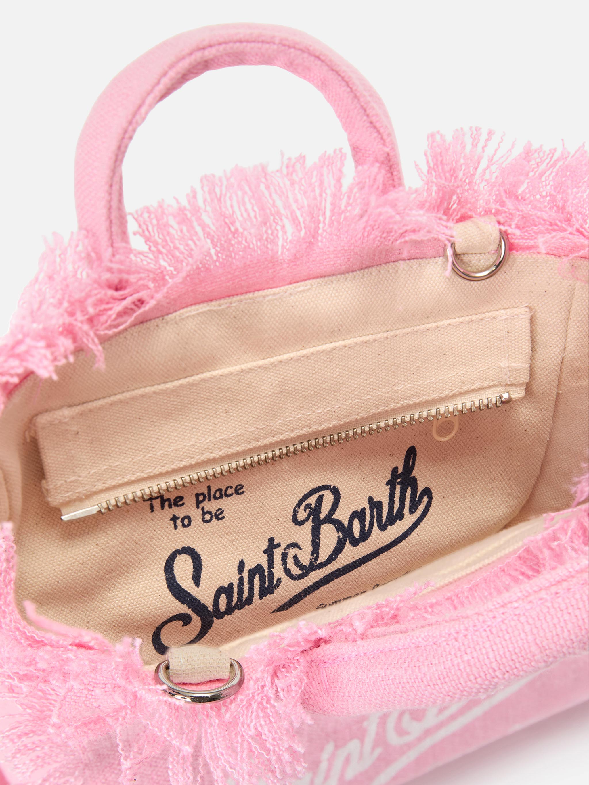 borsa-vanity-mini-mc2-saint-barth-in-lino-rosa-tinta-unita-con-frange-e-tracolla image 4