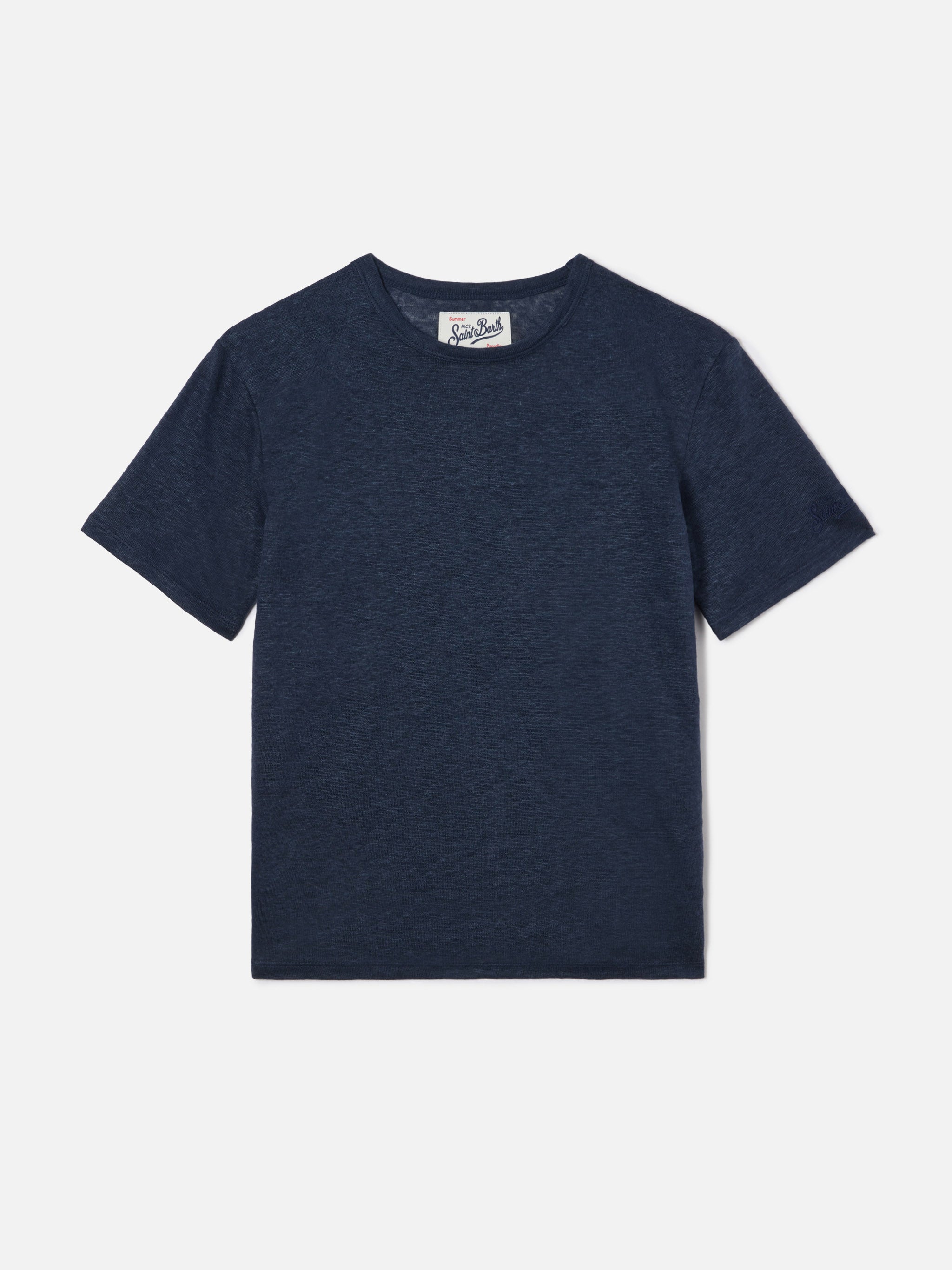mc2-saint-barth-alex-t-shirt-bambino-puro-lino-blu-navy image 1
