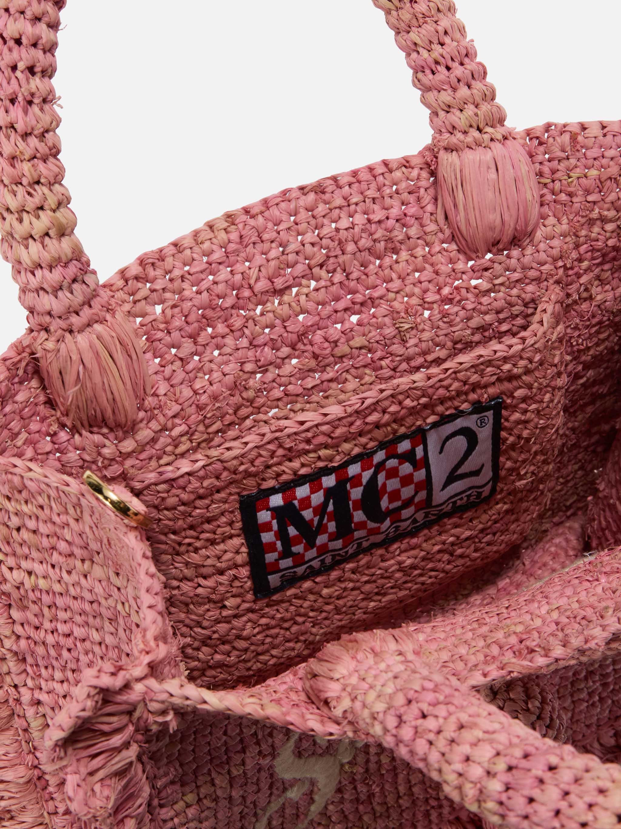 mc2-saint-barth-borsa-volant-mini-rosa-raffia-logo-ricamato image 6