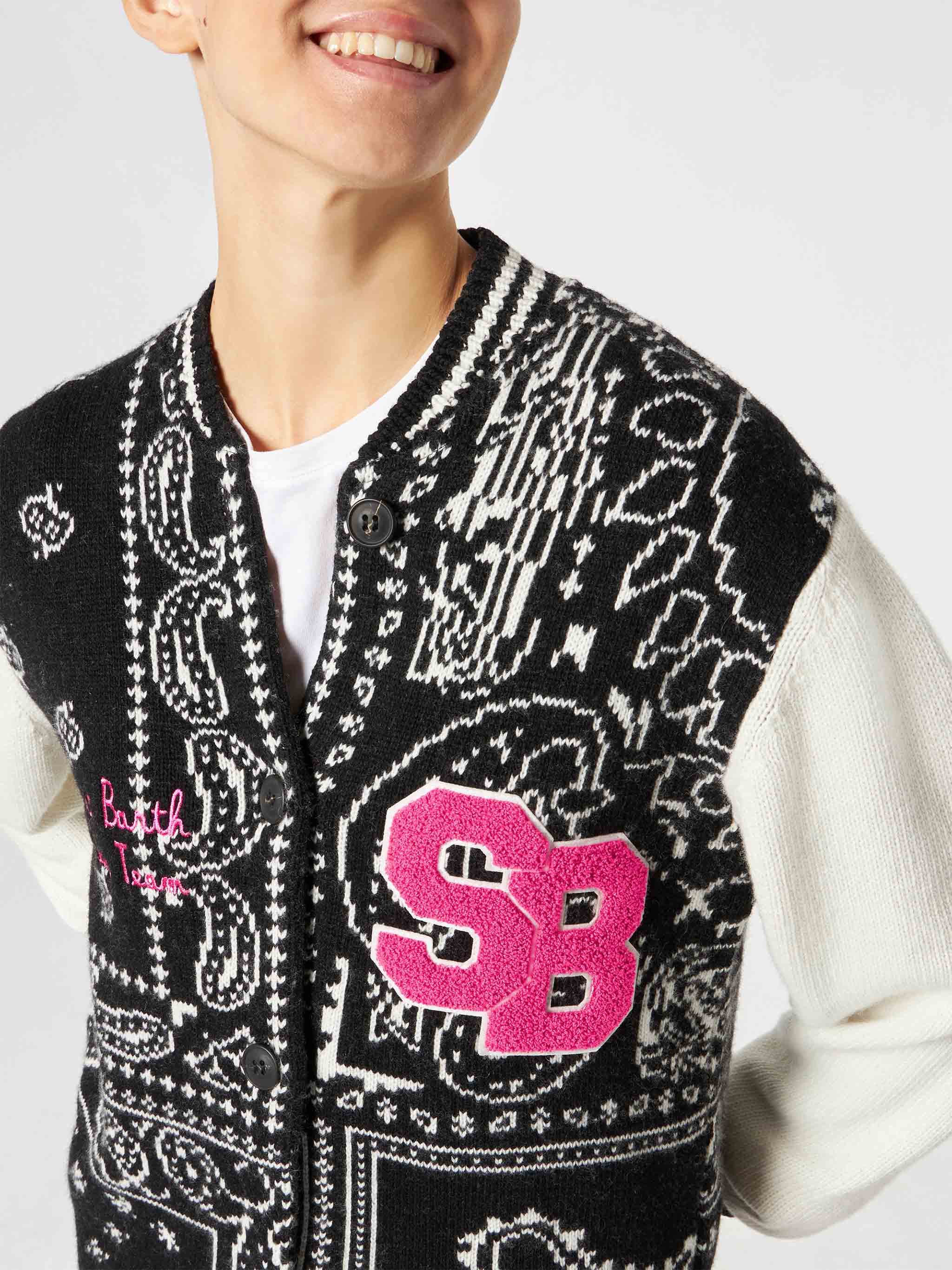mc2-saint-barth-giacca-college-donna-con-stampa-bandana-nera-e-maniche-bianche image 2