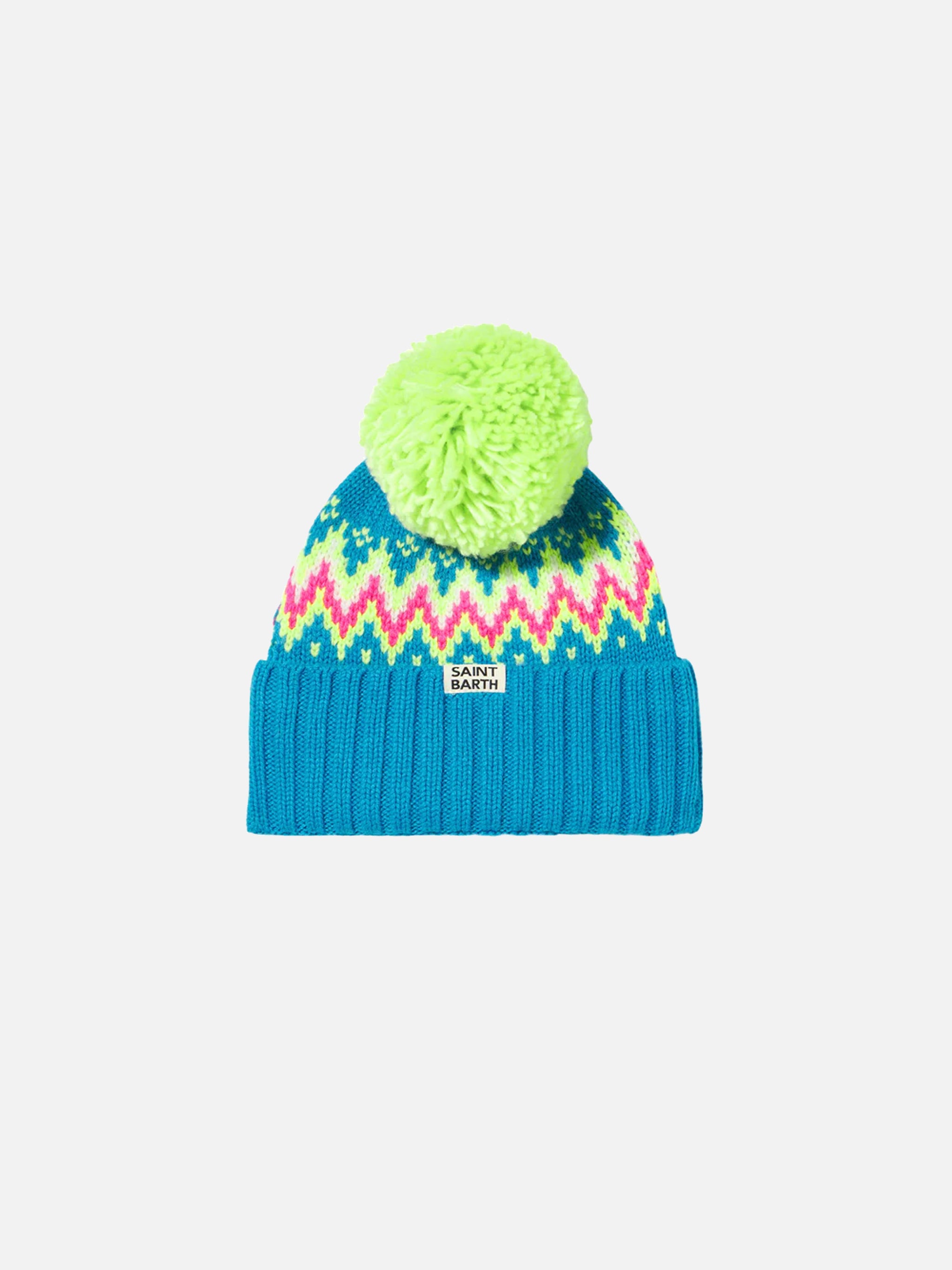 mc2-saint-barth-berretto-bambina-con-pompon-giallo-fluo-blu-elettrico-weng015 image 2