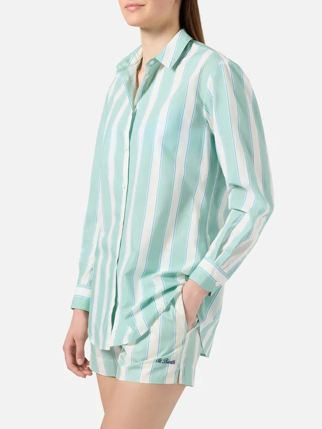 mc2-saint-barth-brigitte-camicia-donna-cotone-a-righe-verdi-sport-club image 1