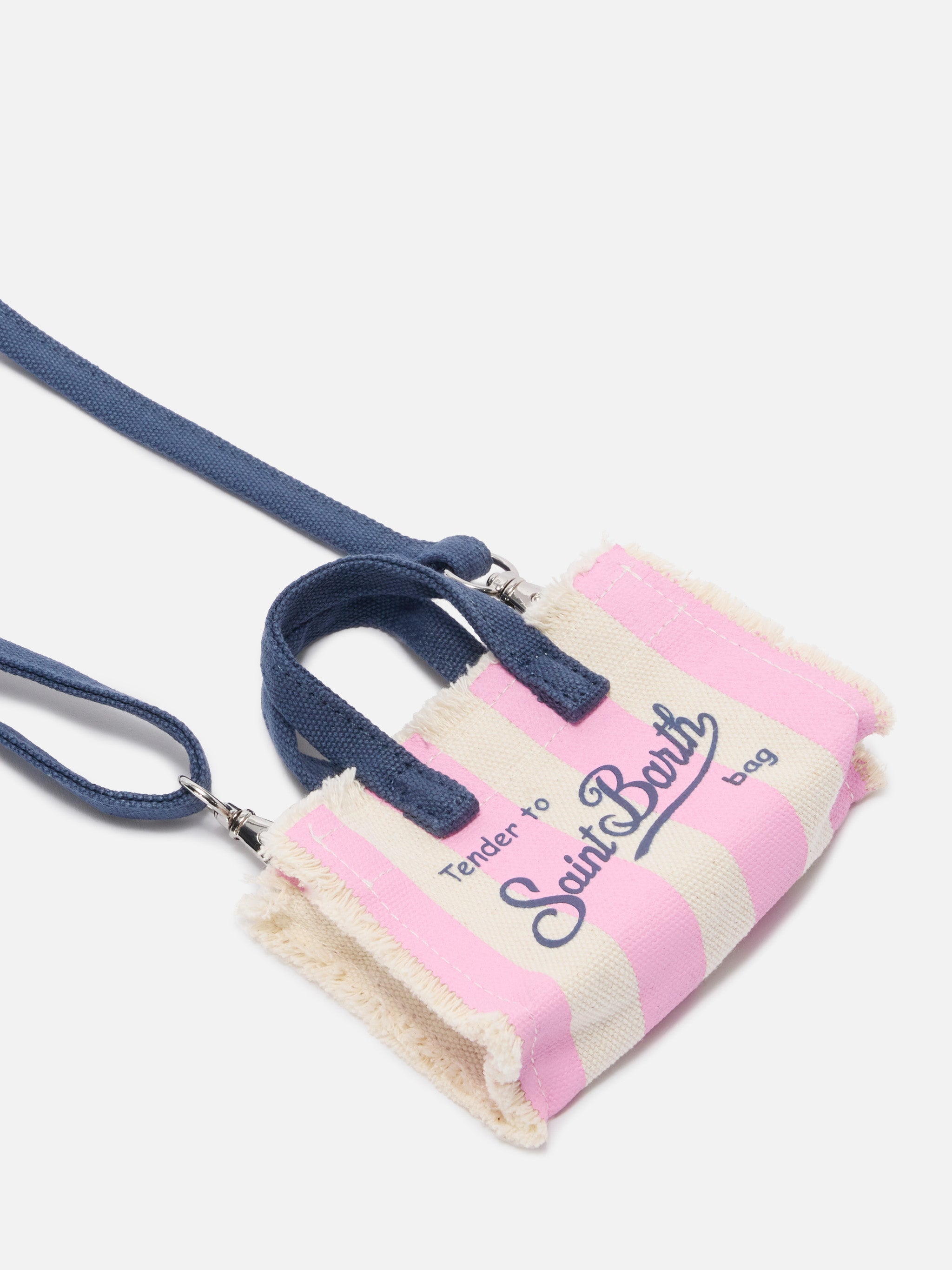 mc2-saint-barth-keychain-a-forma-di-mini-borsa-in-tessuto-a-righe-con-logo-ricam image 4