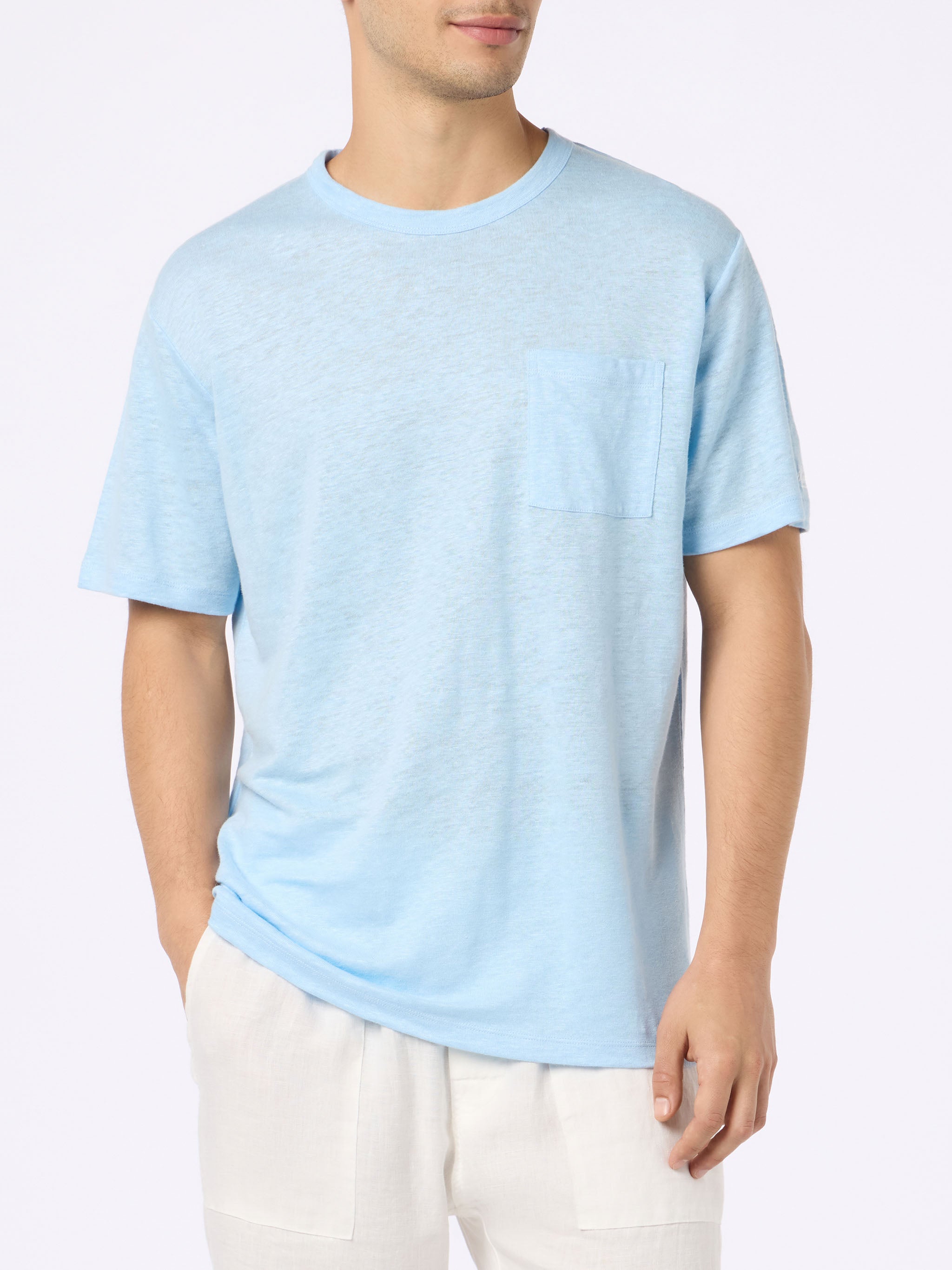 mc2-saint-barth-ecstasea-t-shirt-uomo-in-lino-jersey-azzurra-con-taschino image 3