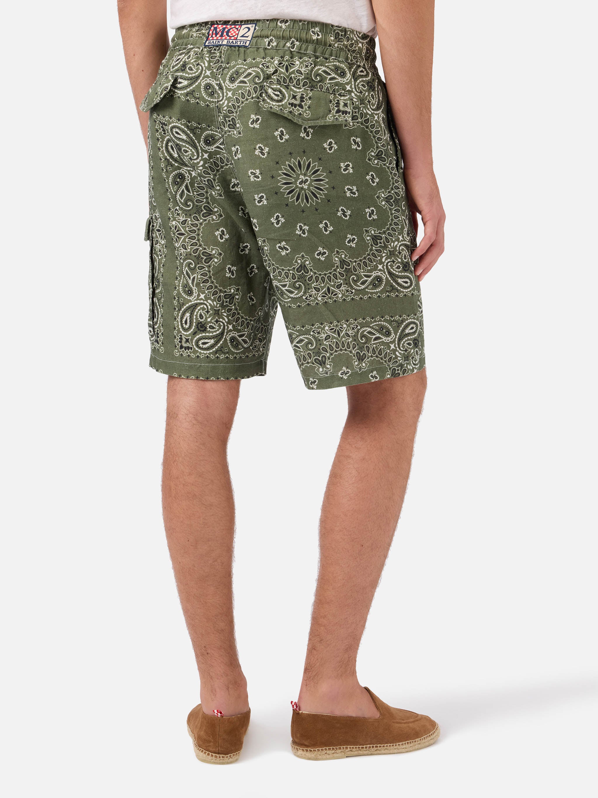 mc2-saint-barth-bermuda-marseille-uomo-in-lino-bandana-verde-militare image 2