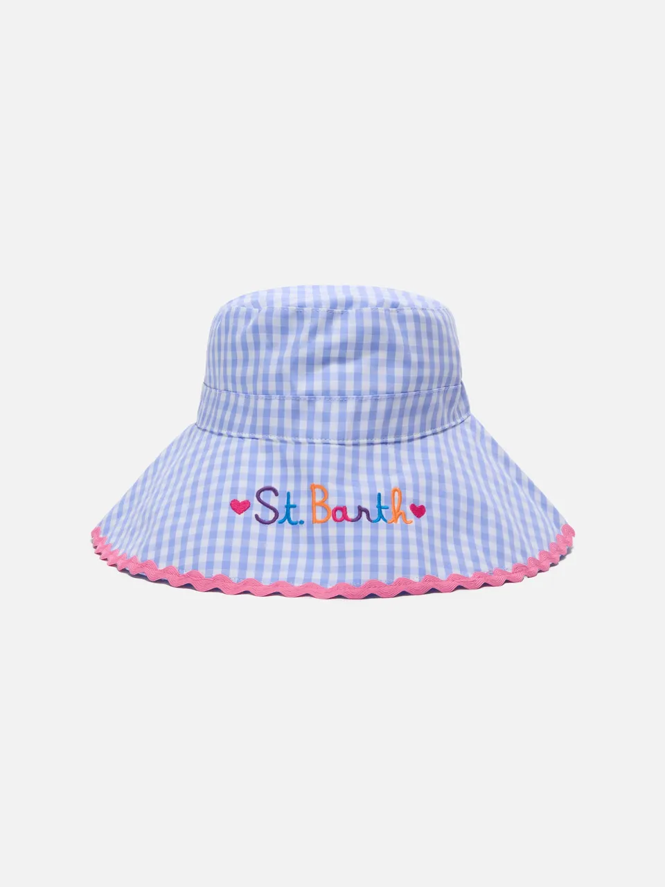 mc2-saint-barth-cuffia-neonata-in-cotone-stampa-vichy-celeste image 1