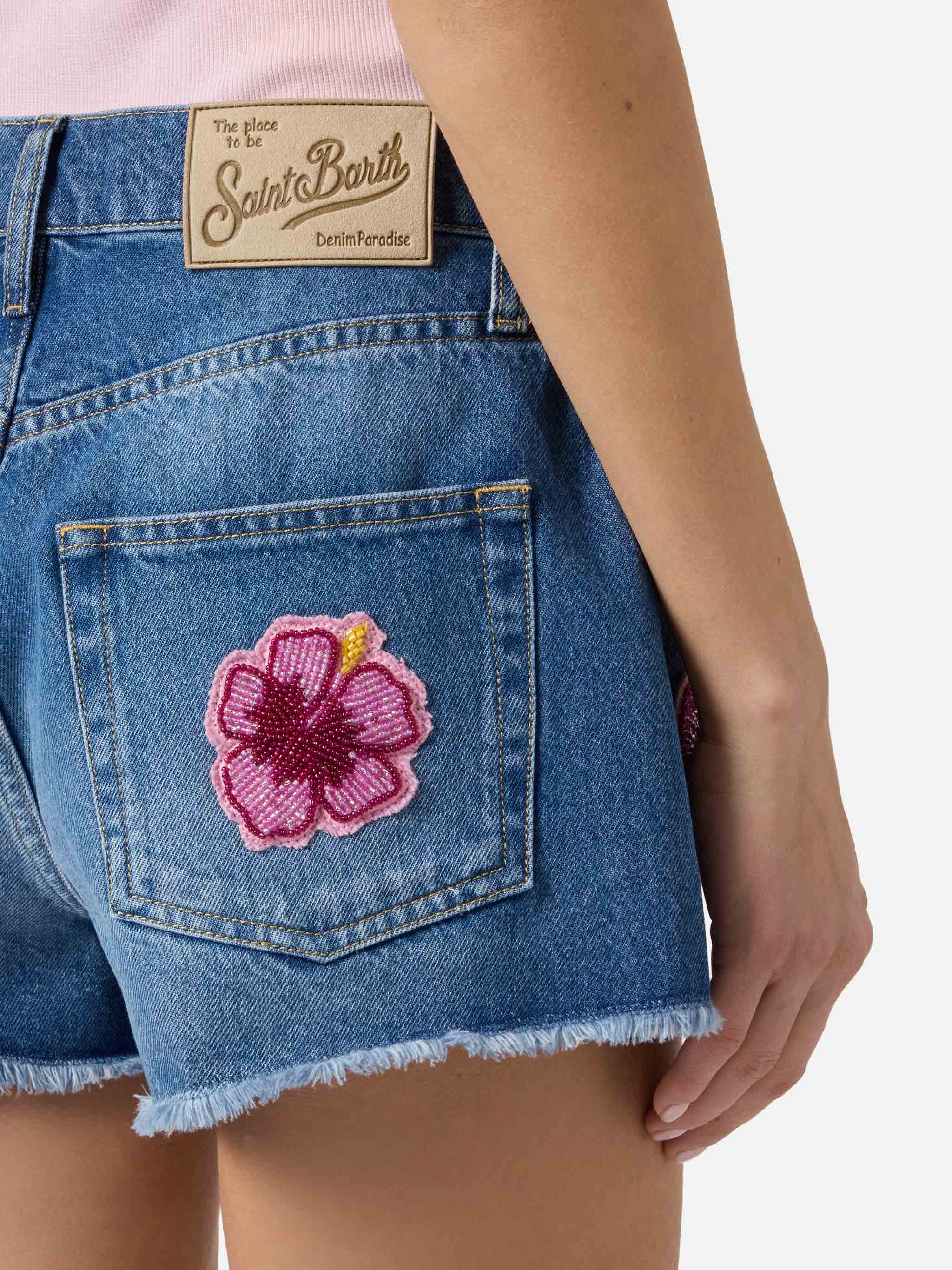 mc2-saint-barth-shorts-musa-in-denim-con-patch-floreali-ricamate image 2