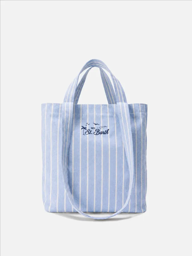 mc2-saint-barth-borsa-tote-essential-beach-in-cotone-a-righe-azzurre-e-bianche-m image 1
