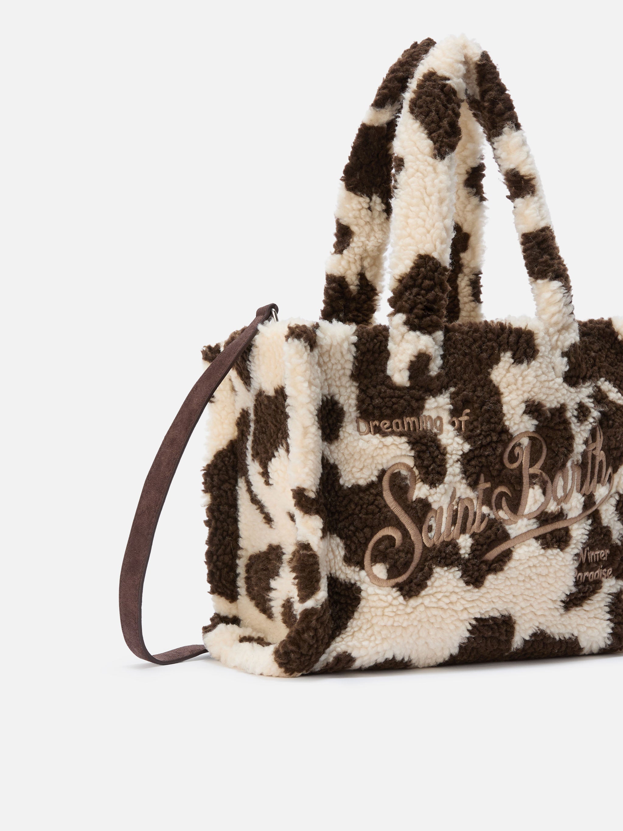 mc2-saint-barth-borsa-colette-teddy-in-tessuto-effetto-sherpa-stampa-cow image 3