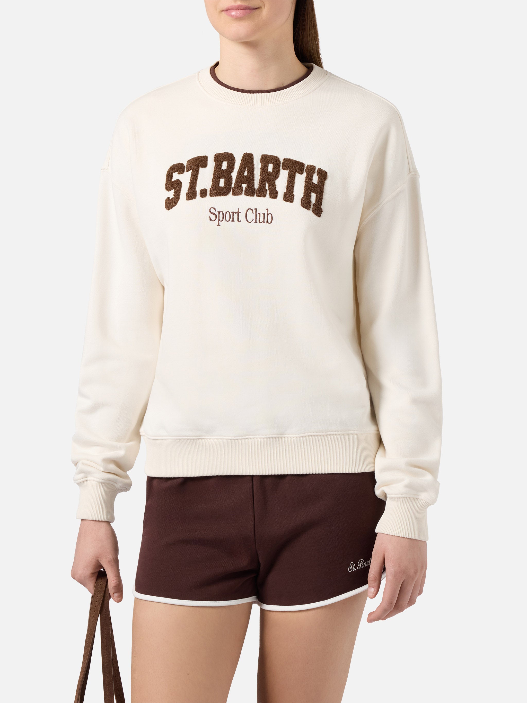 mc2-saint-barth-felpa-donna-stardust-crema-con-logo-effetto-spugna-e-ricamo-spor image 2