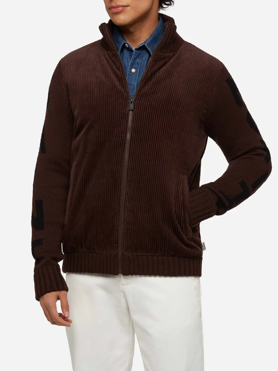 mc2-saint-barth-whistler-giacca-imbottita-uomo-marrone-con-maniche-in-maglia-jac image 1