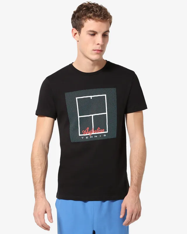 australian-tennis-court-t-shirt-nera-in-cotone image 1