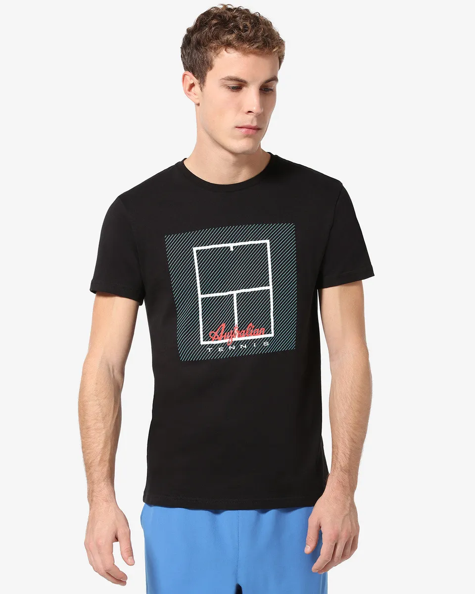 australian-tennis-court-t-shirt-nera-in-cotone image 1