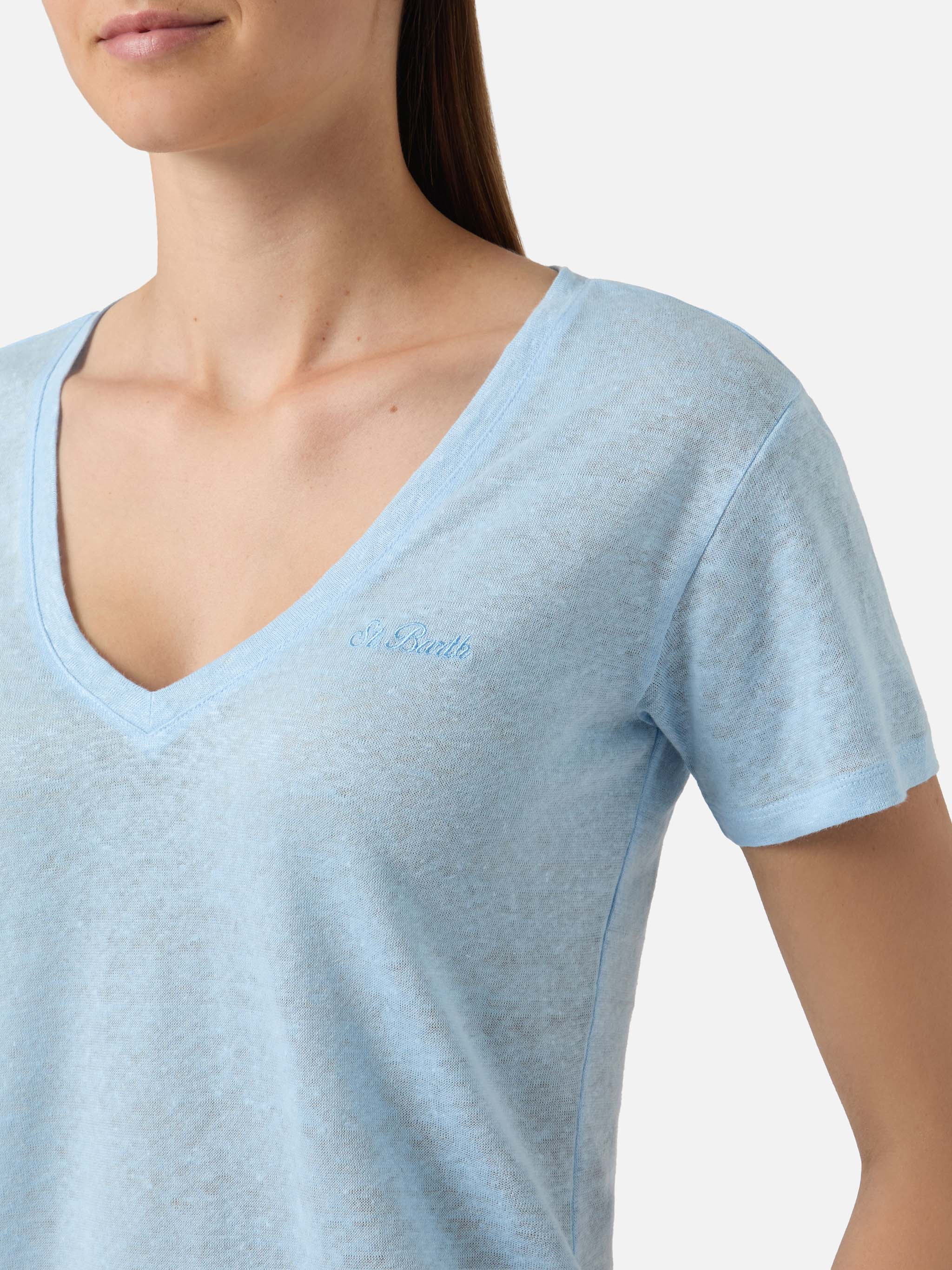 mc2-saint-barth-t-shirt-eloise-in-lino-azzurro-con-logo-ricamato image 3