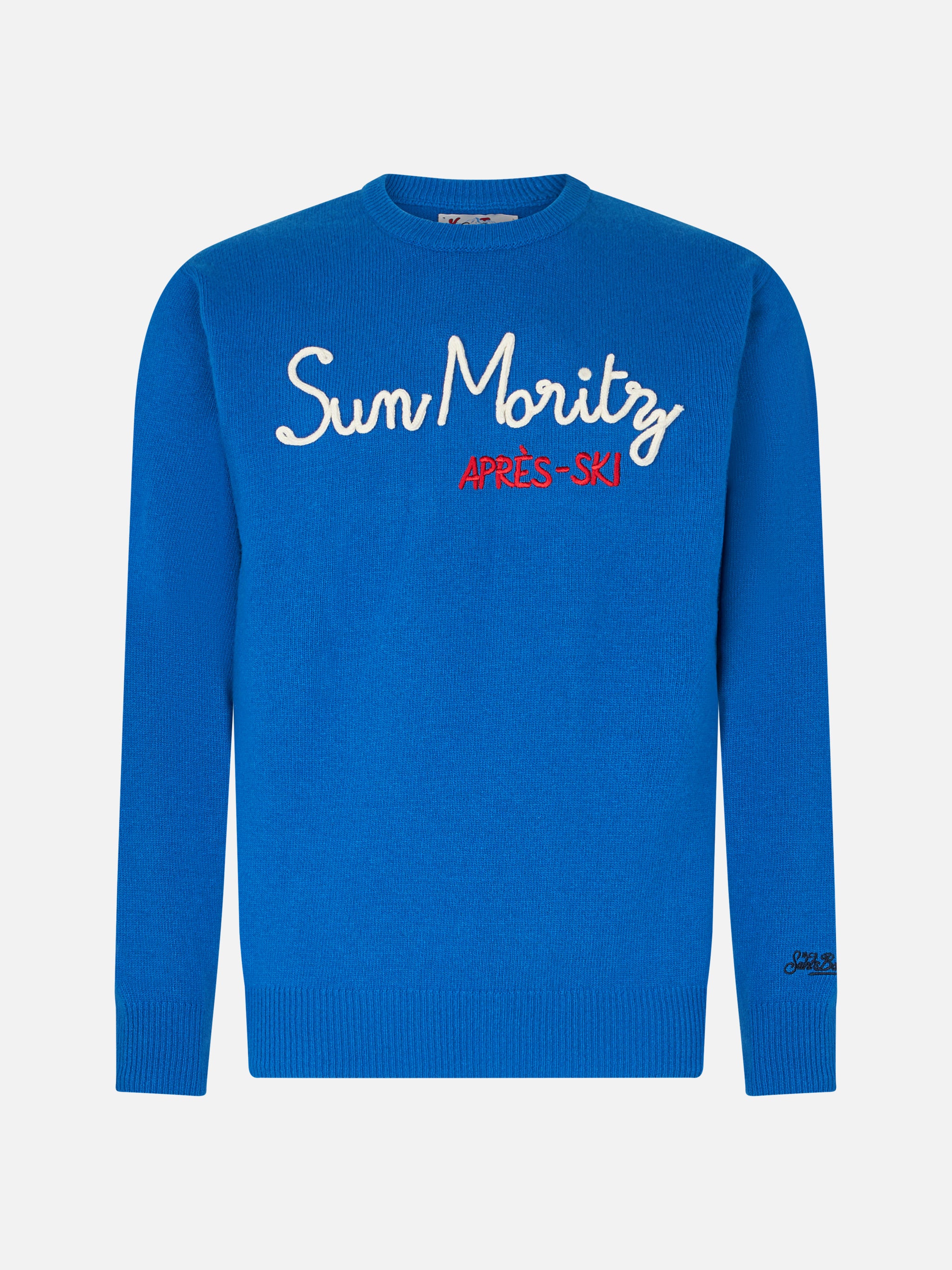 mc2-saint-barth-heron-maglia-uomo-bluette-tinta-unita-ricamo-st-moritz-apr-s-ski image 4