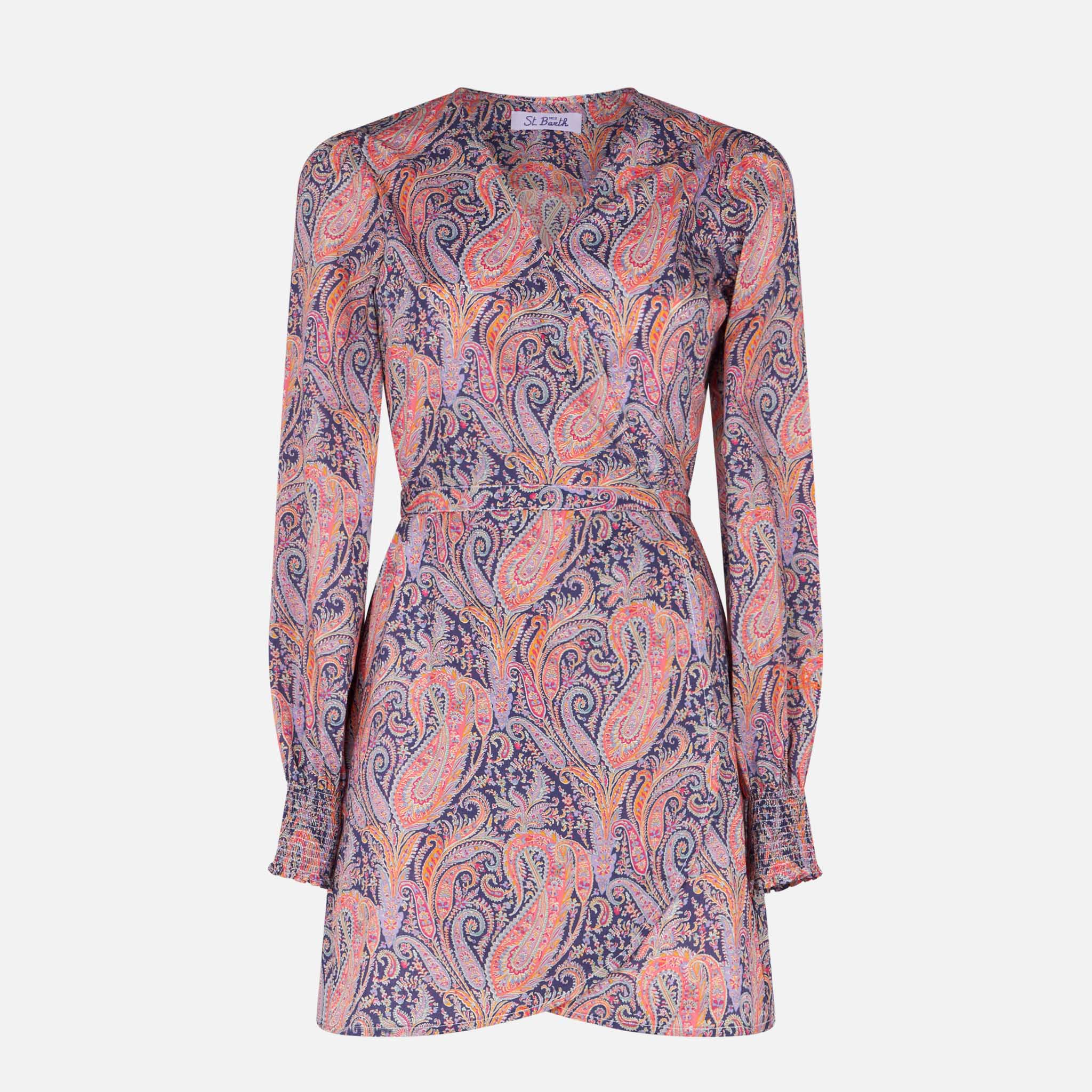 mc2-saint-barth-eloise-abito-corto-donna-in-cotone-stampa-liberty-paisley-marron image 4