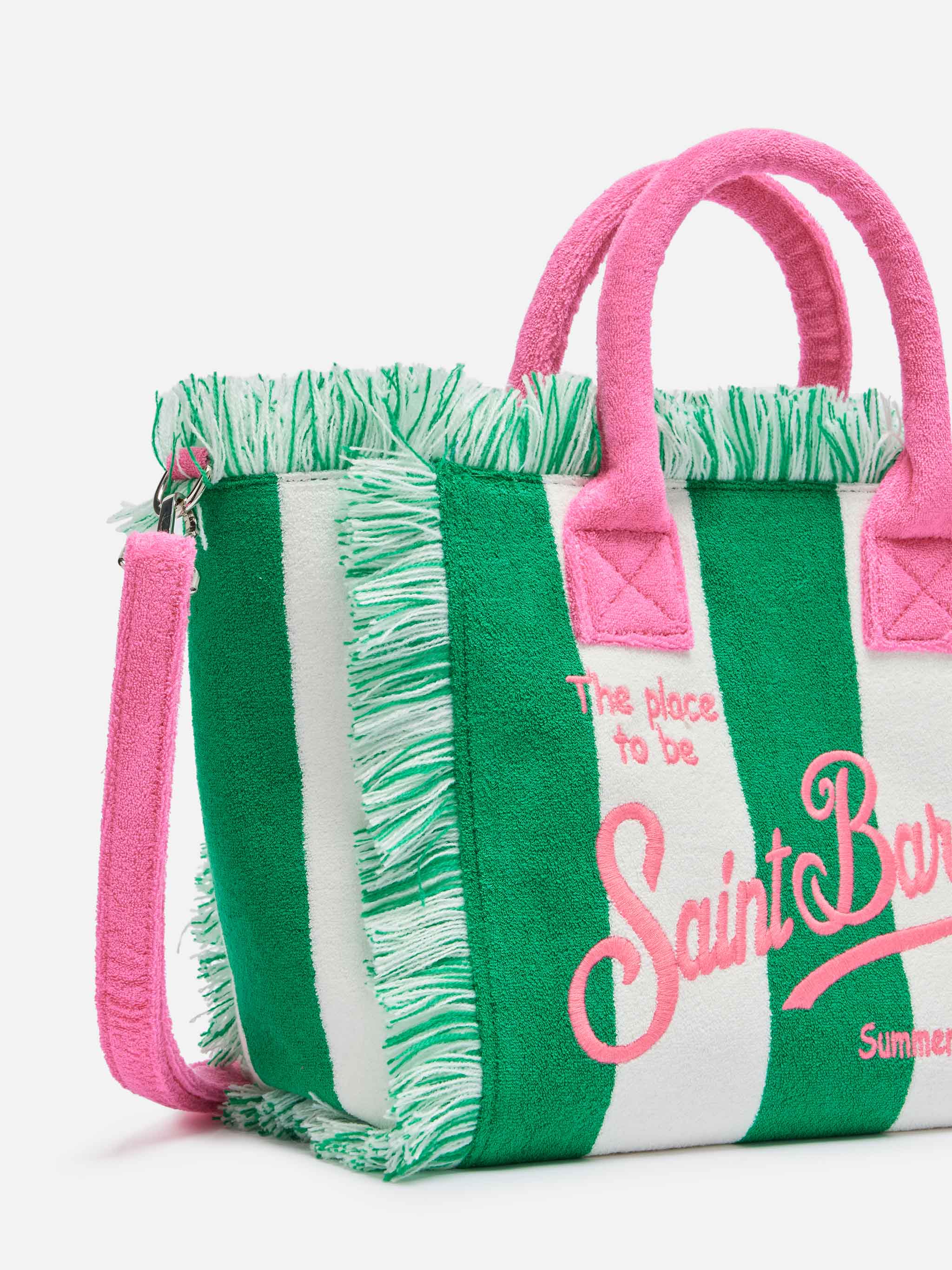 mc2-saint-barth-borsa-colette-in-spugna-verde-con-stampa-a-righe-verdi image 3