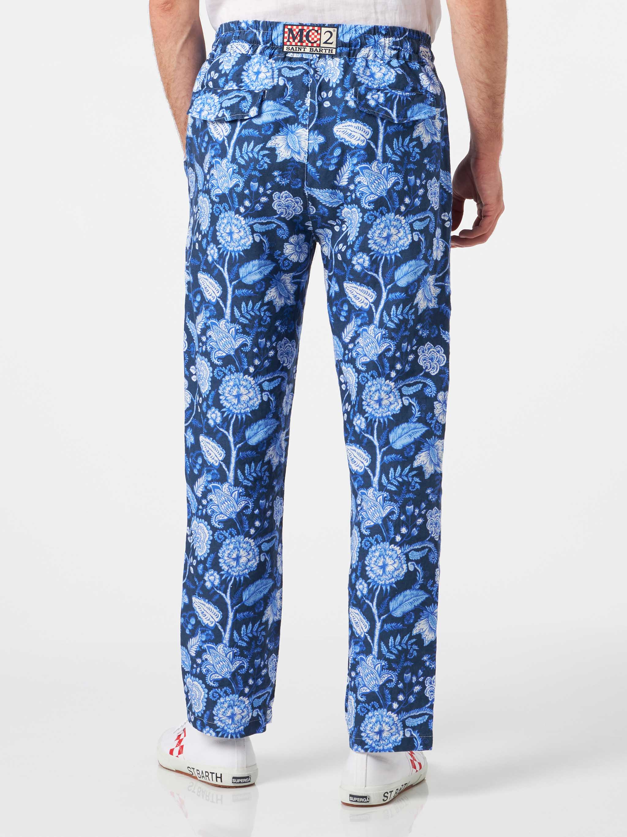 mc2-saint-barth-pantaloni-calais-uomo-in-puro-lino-blu-con-stampa-floreale image 2