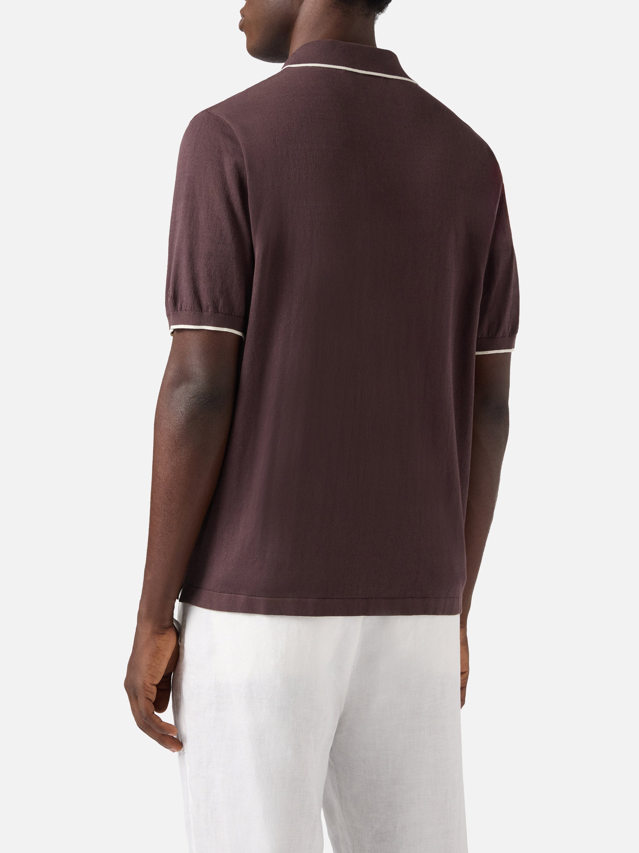 mc2-saint-barth-polo-uomo-sloan-in-cotone-high-twist-marrone-con-profili-a-contr image 2