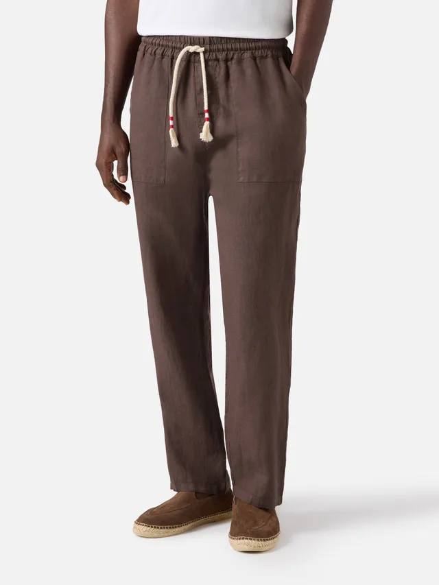 mc2-saint-barth-pantalone-calais-lungo-marrone-scuro-in-puro-lino image 1