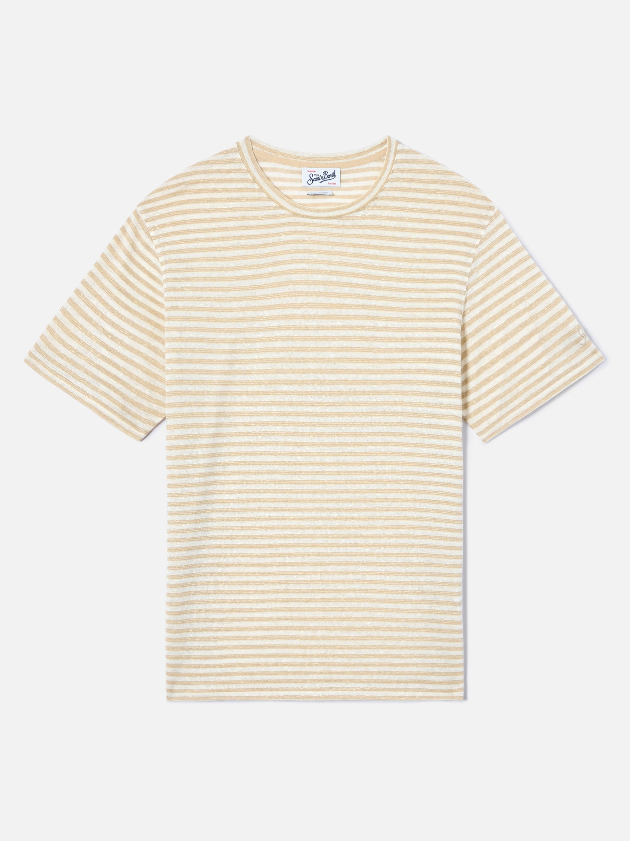 mc2-saint-barth-t-shirt-dover-uomo-in-cotone-a-righe-beige-con-ricamo-logo image 1