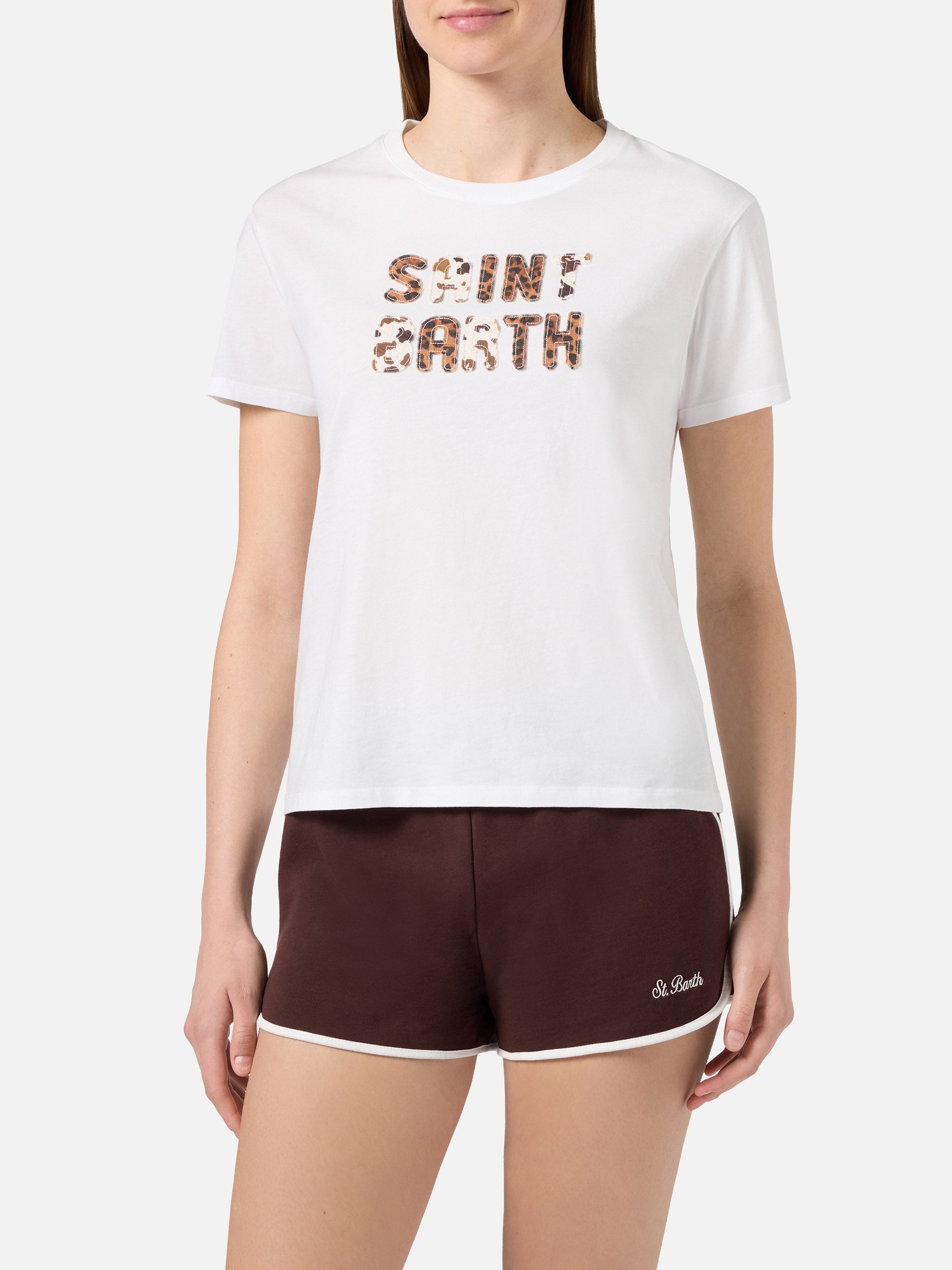 mc2-saint-barth-emilie-t-shirt-donna-bianca-cotone-con-patch-animalier image 2