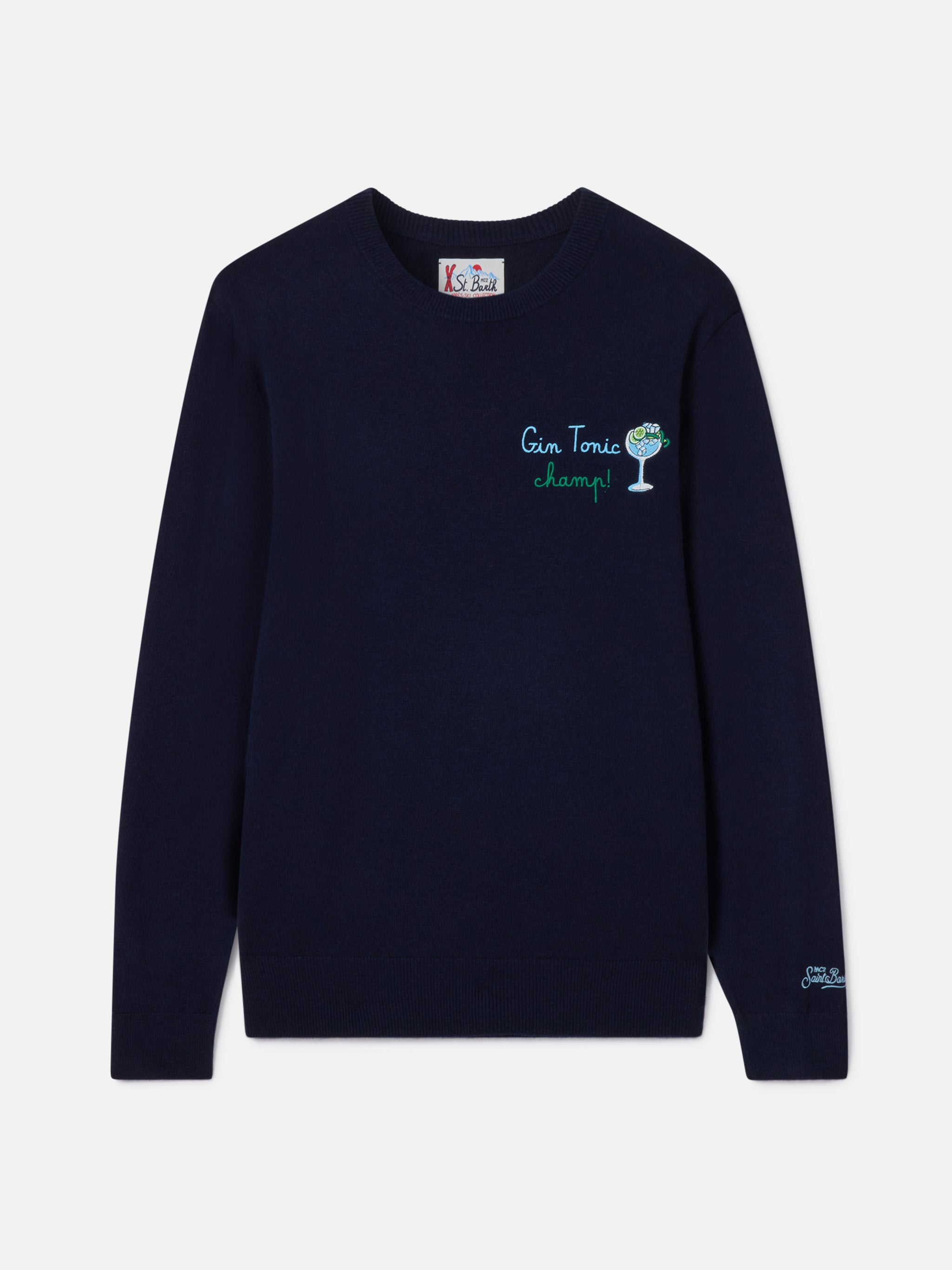 mc2-saint-barth-heron-maglione-girocollo-uomo-blu-ricamo-gin-tonic-champ image 1