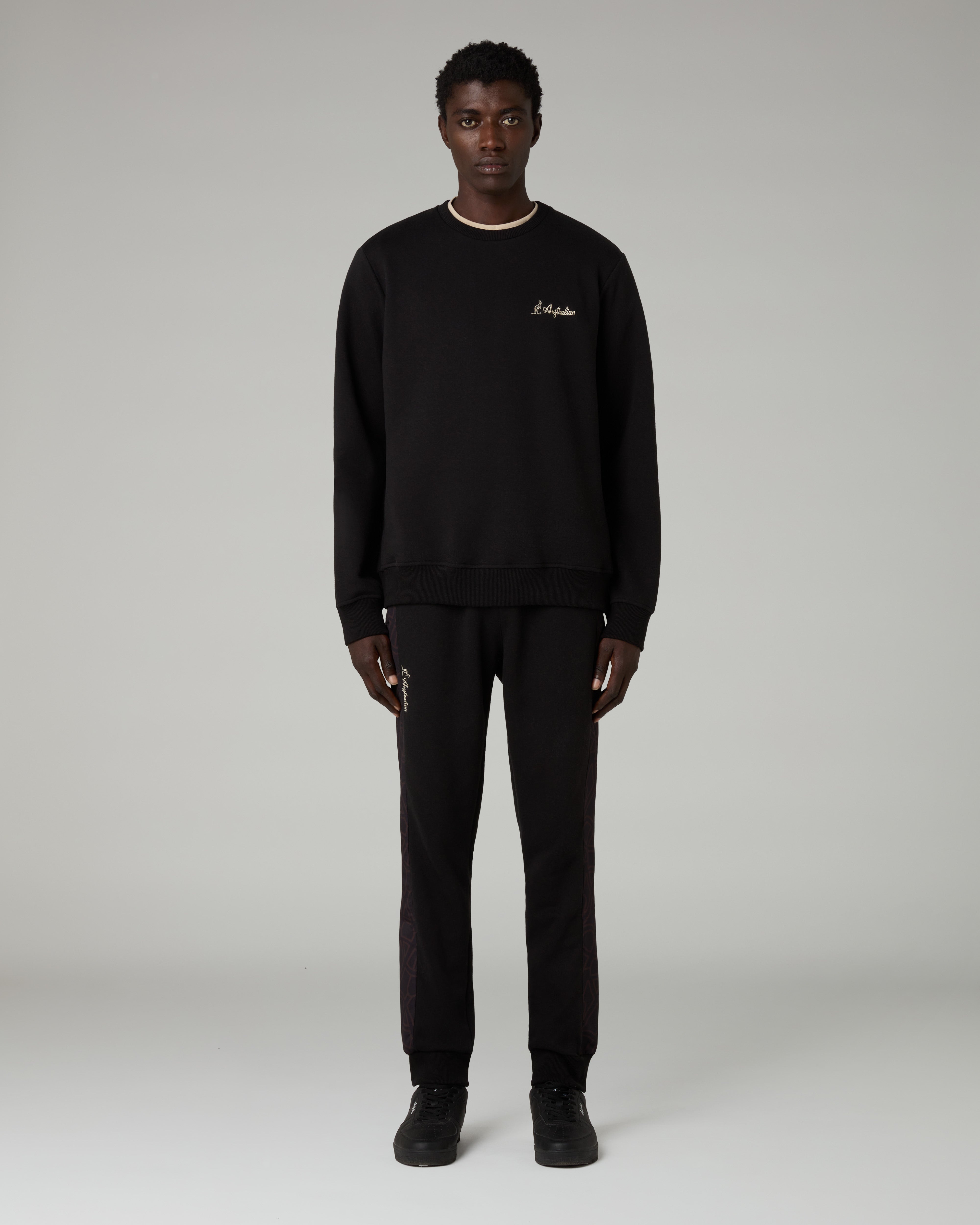 australian-iconissima-crewneck-felpa-girocollo-uomo-nera-made-in-italy image 2