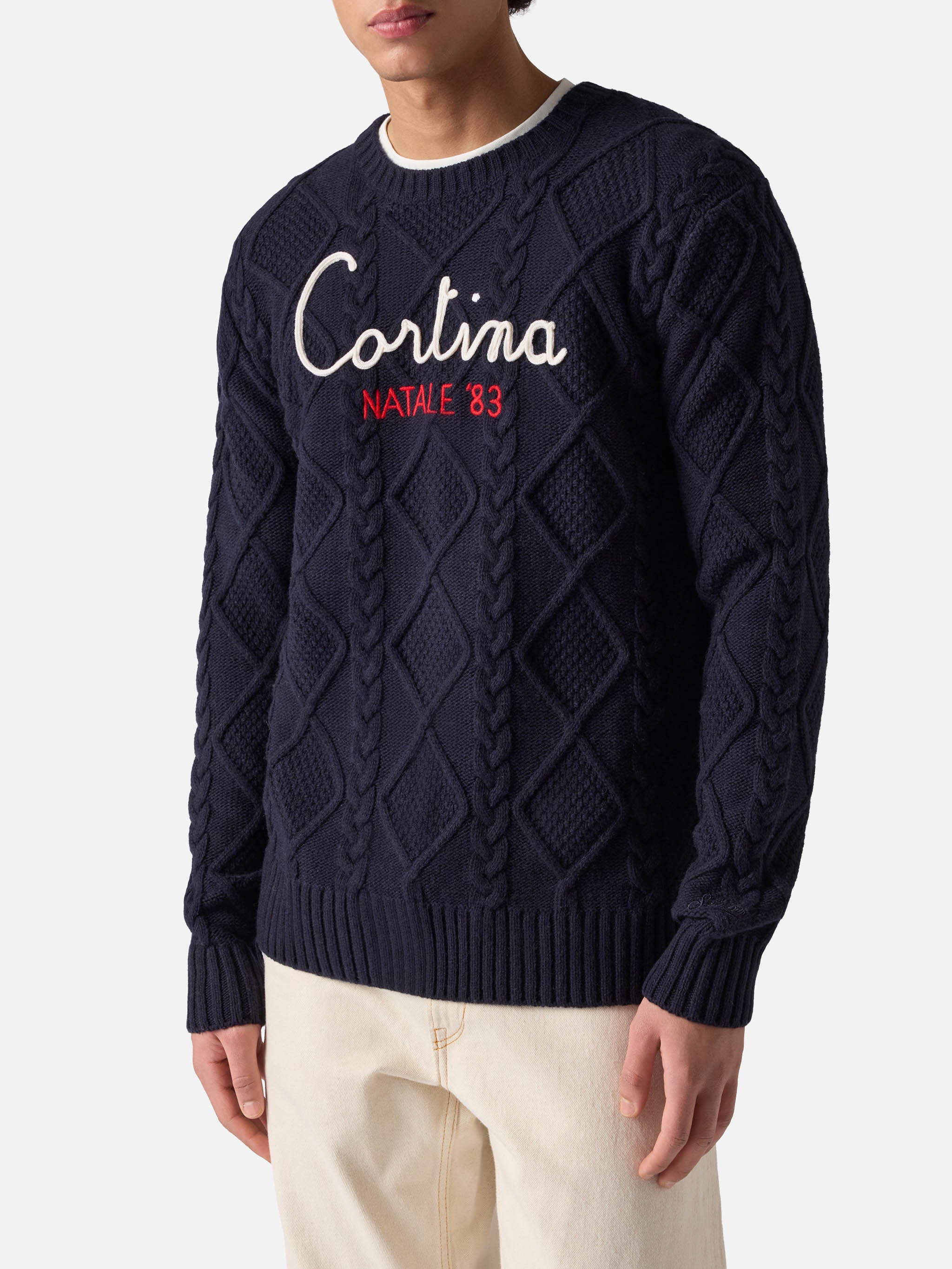 mc2-saint-barth-bergen-tricot-maglione-uomo-blu-treccia-ricamo-cortina-natale-83 image 1