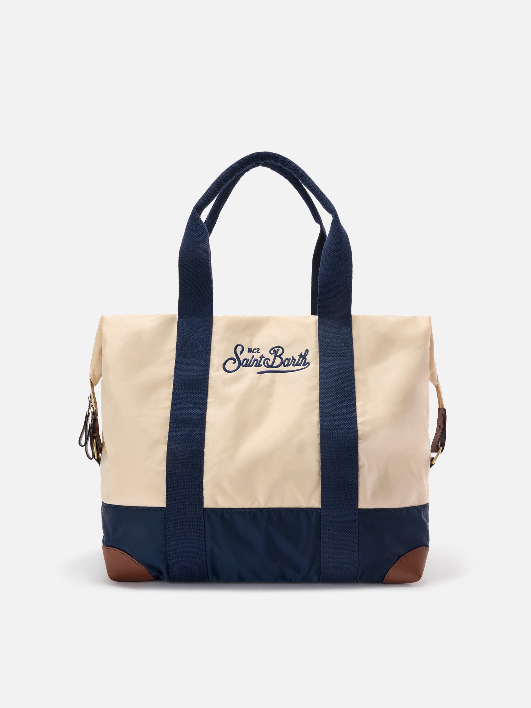 mc2-saint-barth-travel-bag-borsone-in-nylon-panna-e-blu-con-logo-ricamato image 1