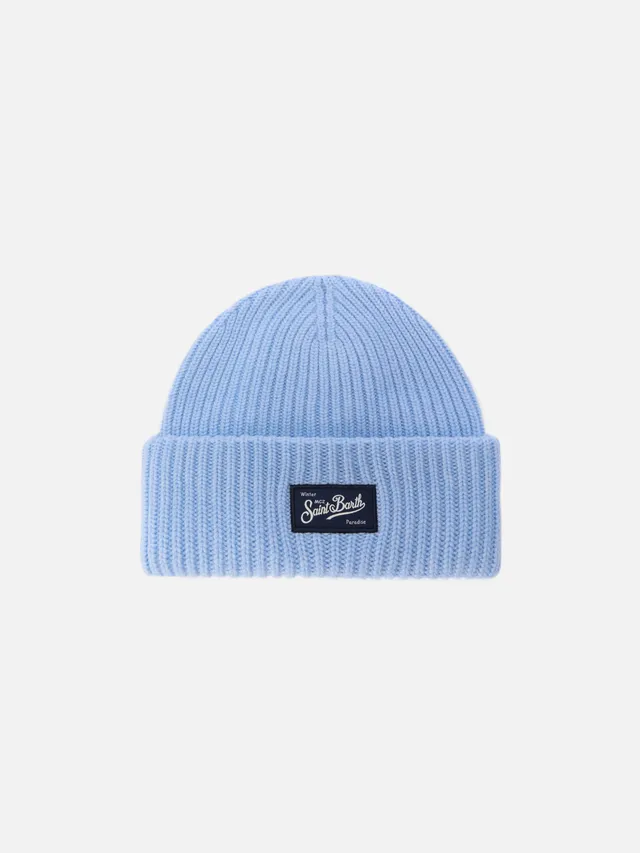 mc2-saint-barth-berry-berretto-azzurro-a-coste-in-blend-con-cashmere image 1