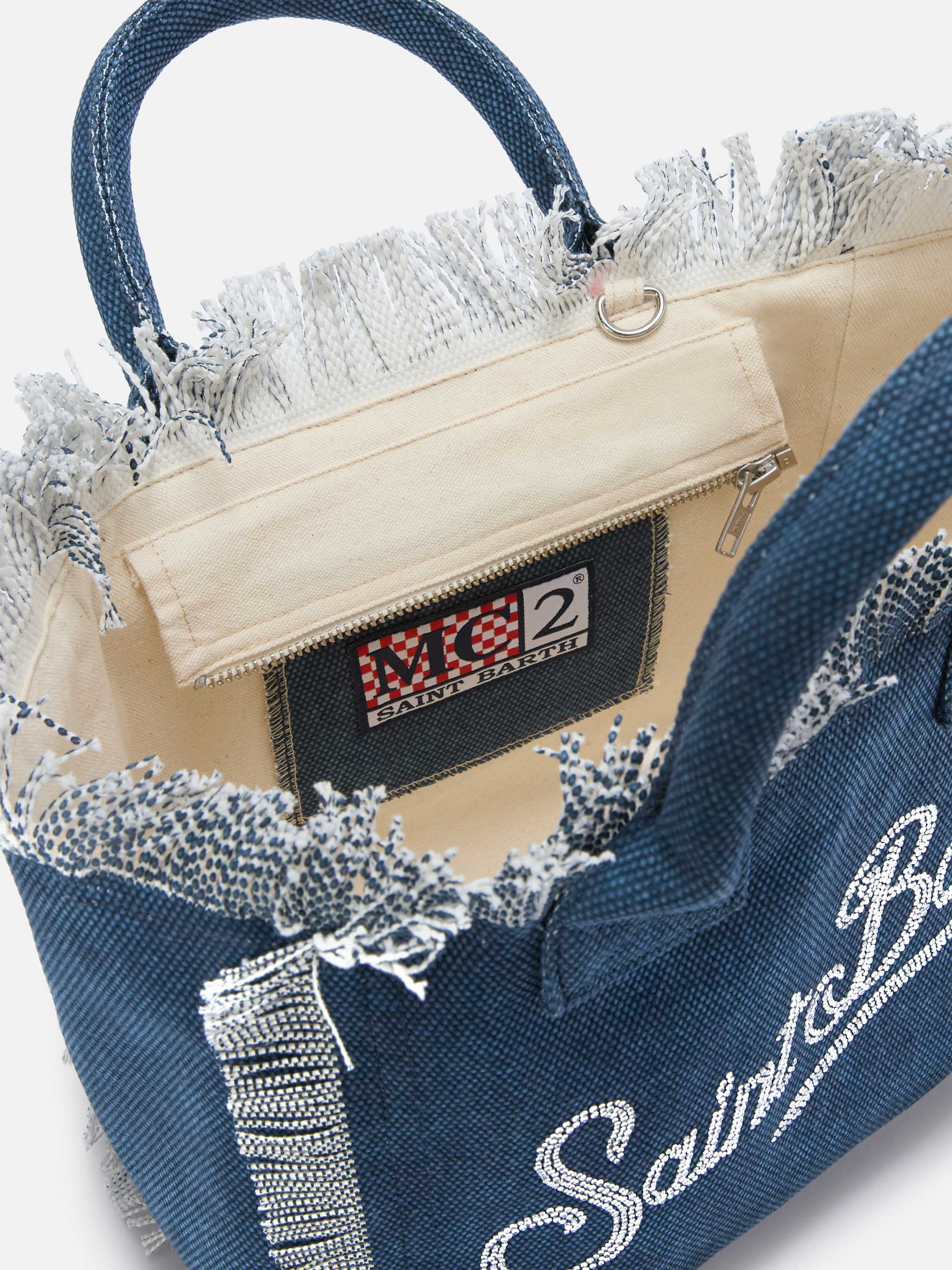 mc2-saint-barth-colette-borsa-canvas-blu-indaco-con-logo-strass image 4
