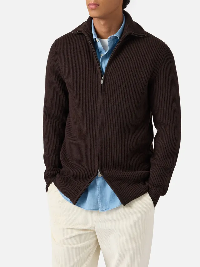 cardigan-full-zip-preston-mc2-saint-barth-in-pura-lana-merino-marrone-scuro image 1