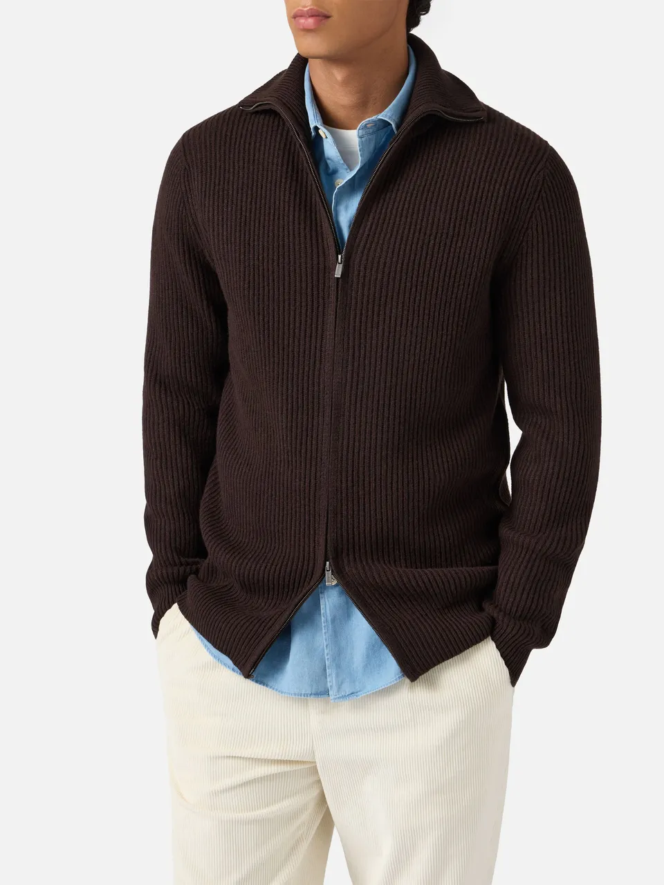 cardigan-full-zip-preston-mc2-saint-barth-in-pura-lana-merino-marrone-scuro image 1