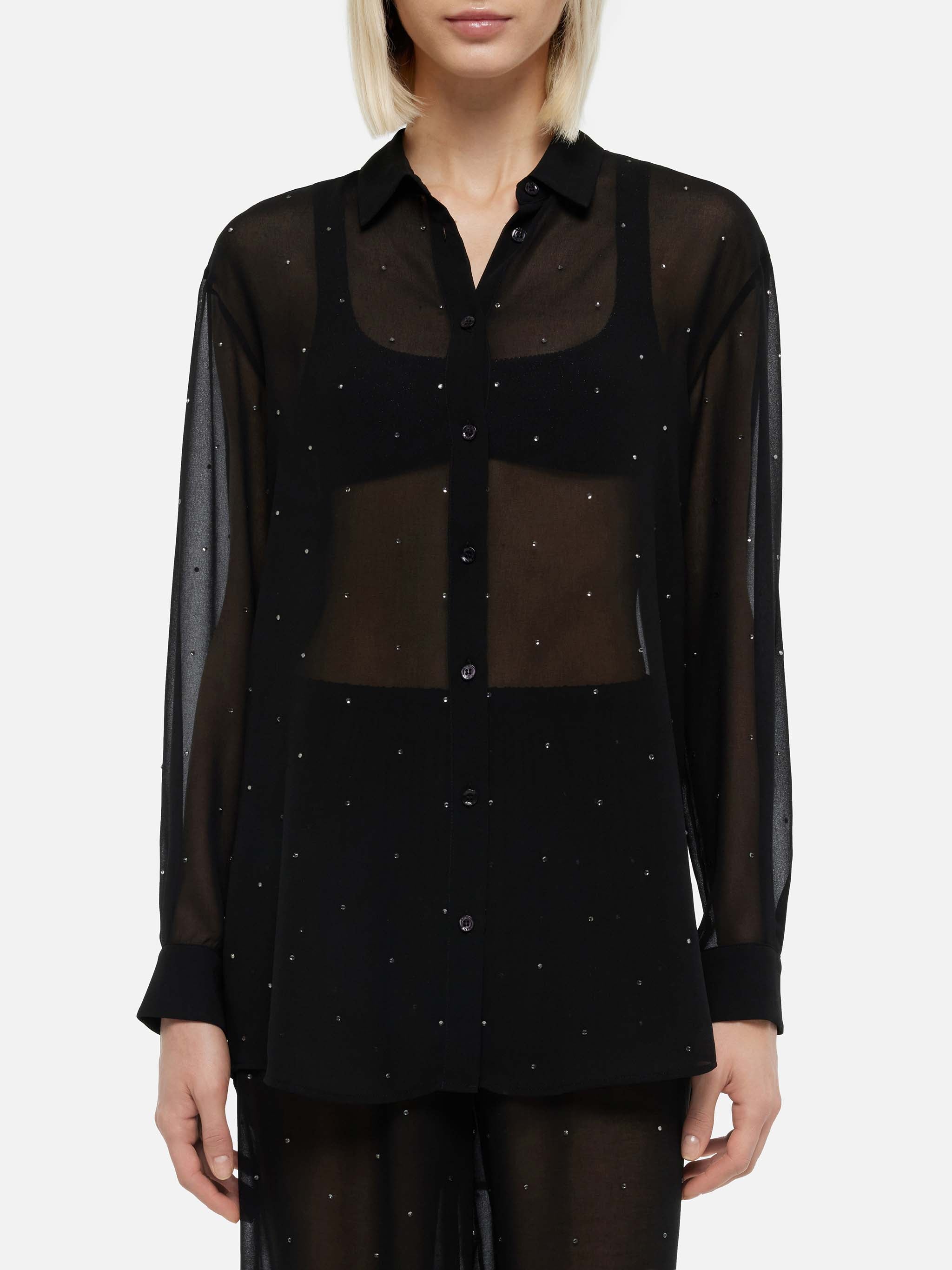 mc2-saint-barth-brigitte-camicia-donna-nera-in-georgette-con-strass image 1