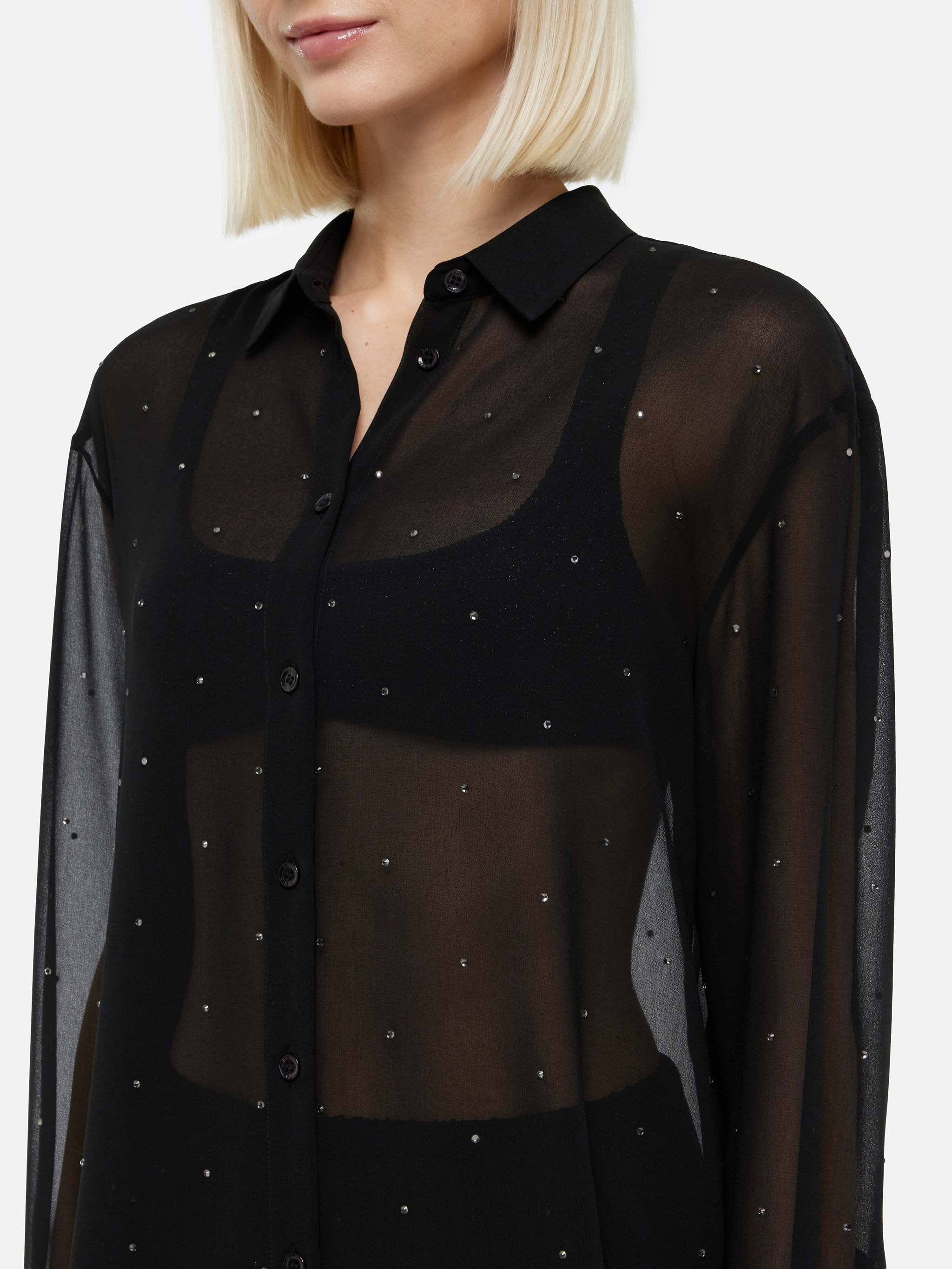 mc2-saint-barth-brigitte-camicia-donna-nera-in-georgette-con-strass image 2